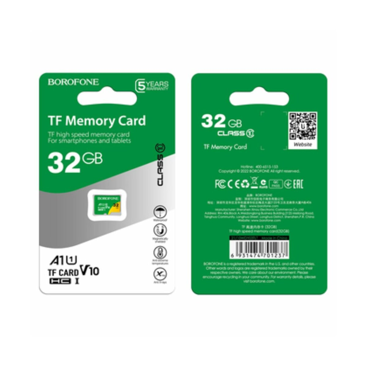 Eine Speicherkarte Verpackung. Bietet 32GB Kapazität, A1 V10. Die Verpackung zeigt das Markenlogo und Informationen.