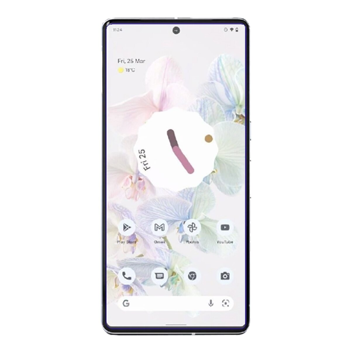 Uno smartphone mostra una schermata iniziale con icone di app e un widget calendario, che mostra la data.