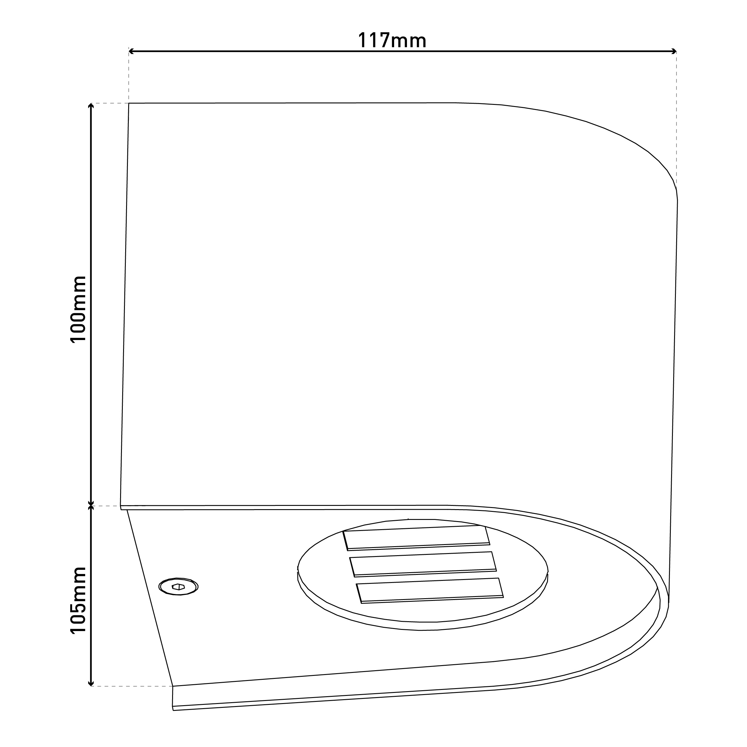 Eine technische 3D-Zeichnung zeigt eine Wandleuchte mit Maßangaben.