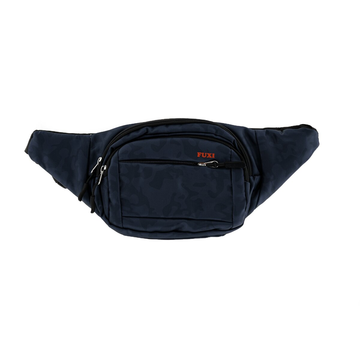 Marineblaue Bauchtasche mit Tarnmuster und dem Wort FUXI.