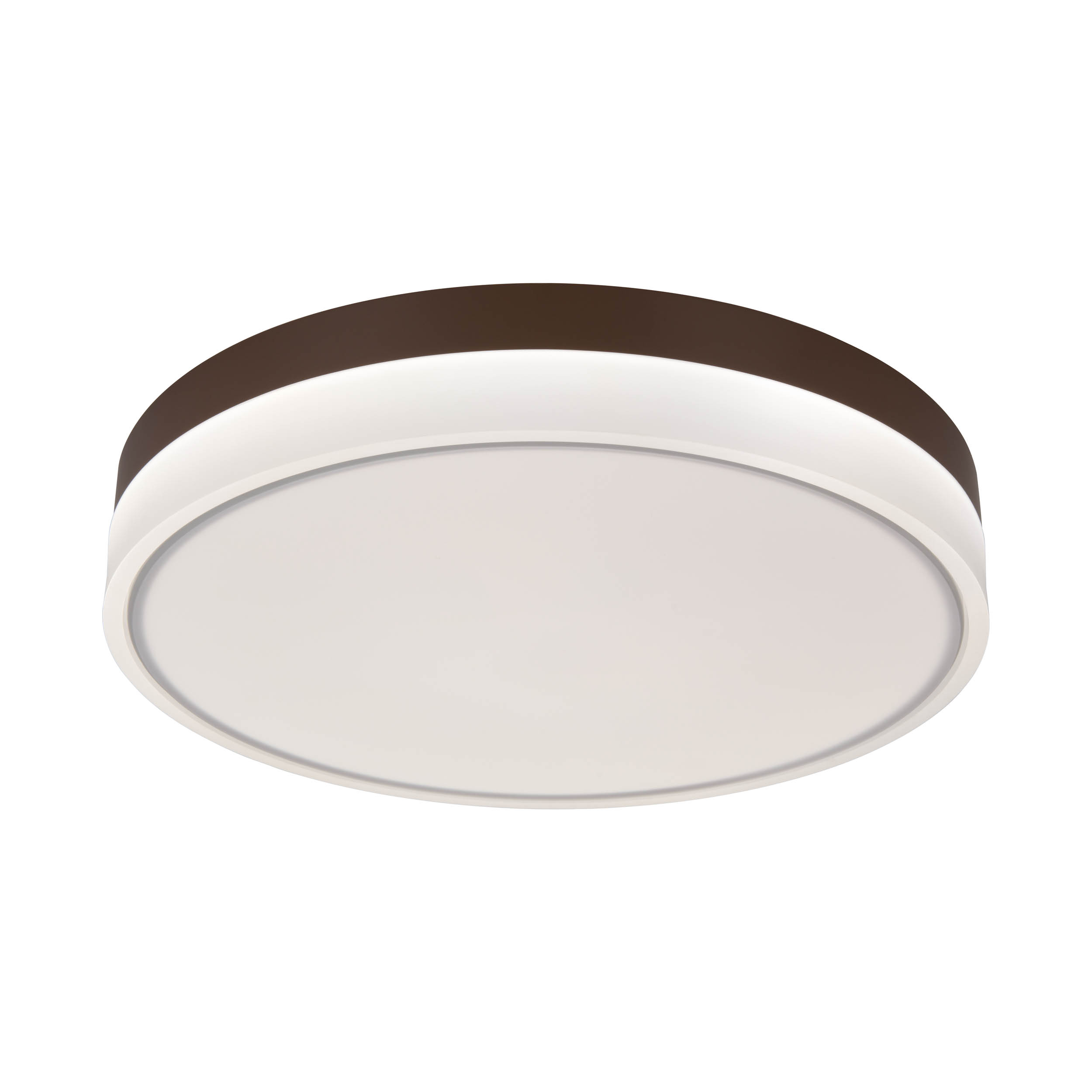 Weiße und braune kreisförmige Deckenlampe, einfaches Design.