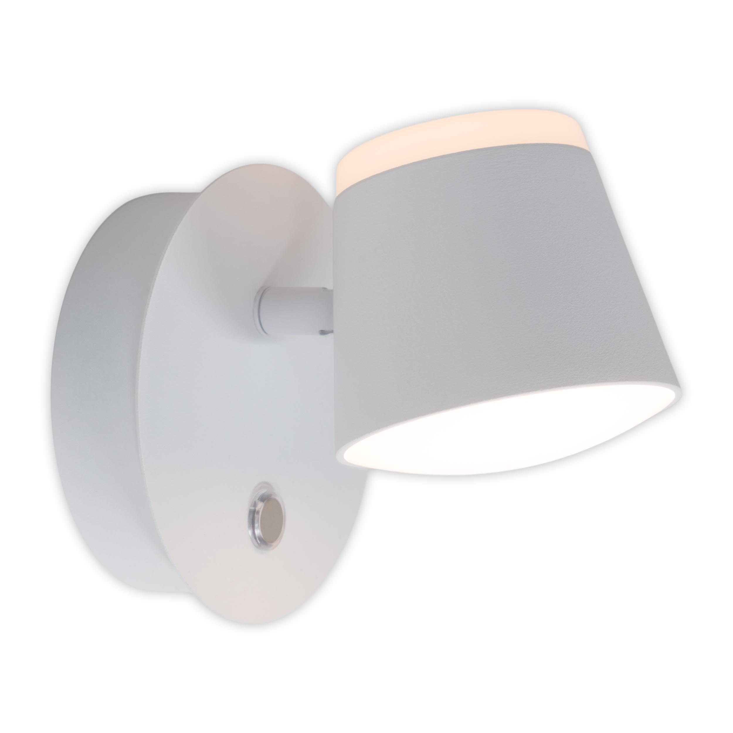 Weiße und graue Wandleuchte mit nach unten gerichtetem Licht.