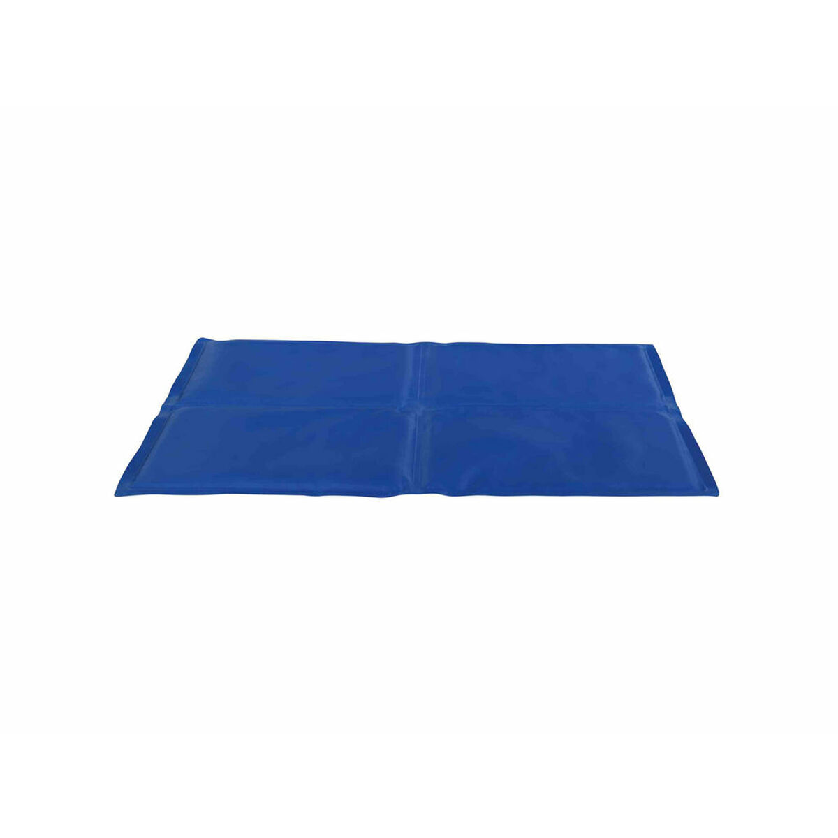 Un tappetino refrigerante in gel blu, rettangolare e piatto, su sfondo bianco, per animali domestici o altri usi.