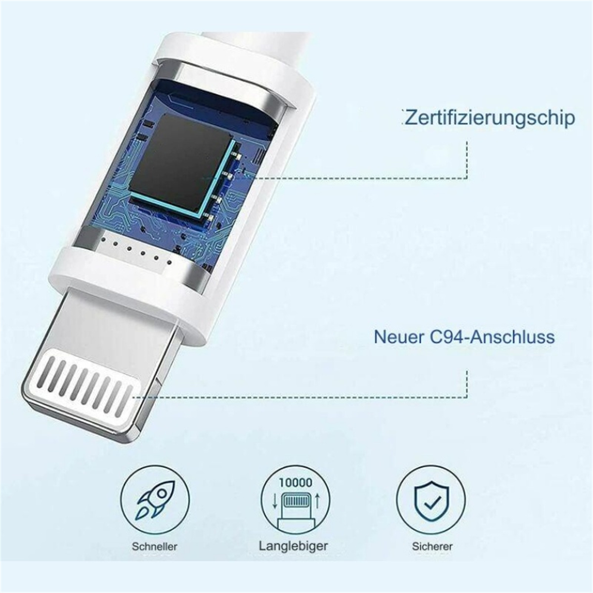 Nahaufnahme eines Telefonladekabels. Es hat ein USB- und ein USB-C-Ende. Weißer Hintergrund.