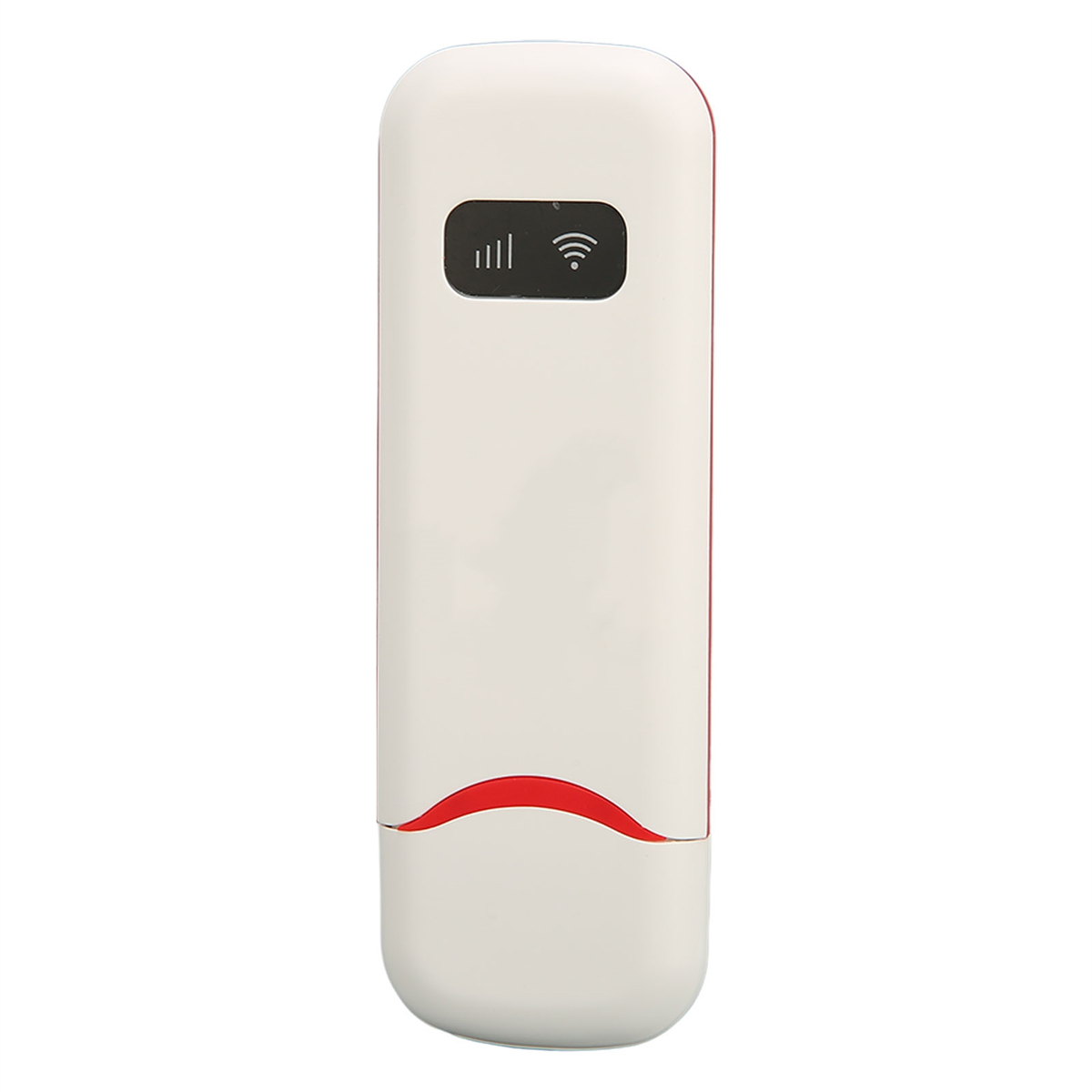 Weiß-roter mobiler WLAN-Router mit Signal- und WLAN-Anzeigen sowie rotem Boden.