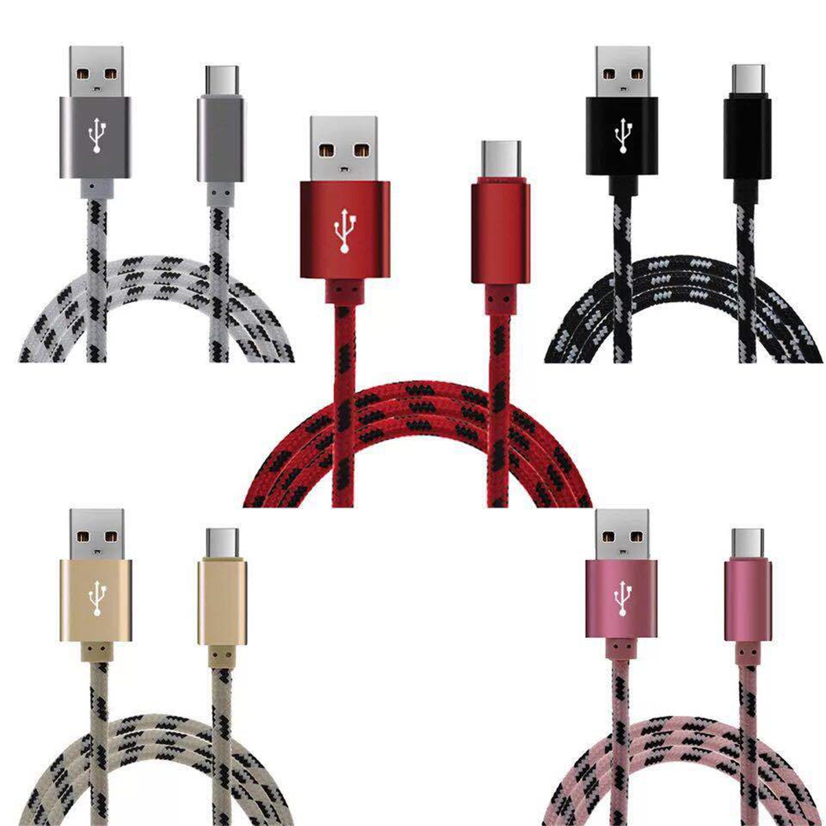 Verschiedene USB-Kabel in verschiedenen Farben und Ausführungen. USB-A- und USB-C-Anschlüsse.