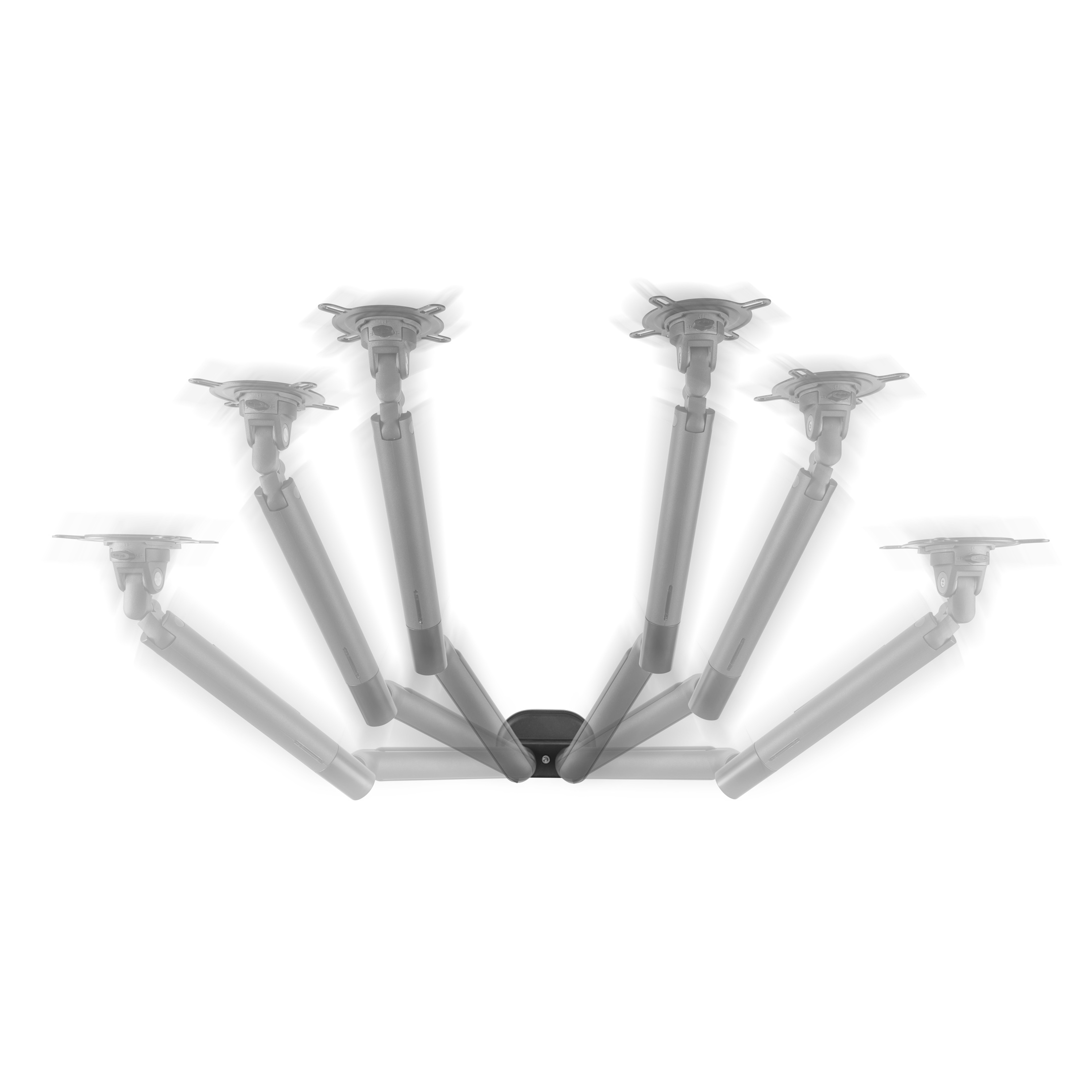 Wiele ramion monitora rozciąga się z centralnego punktu. Są na białym tle.