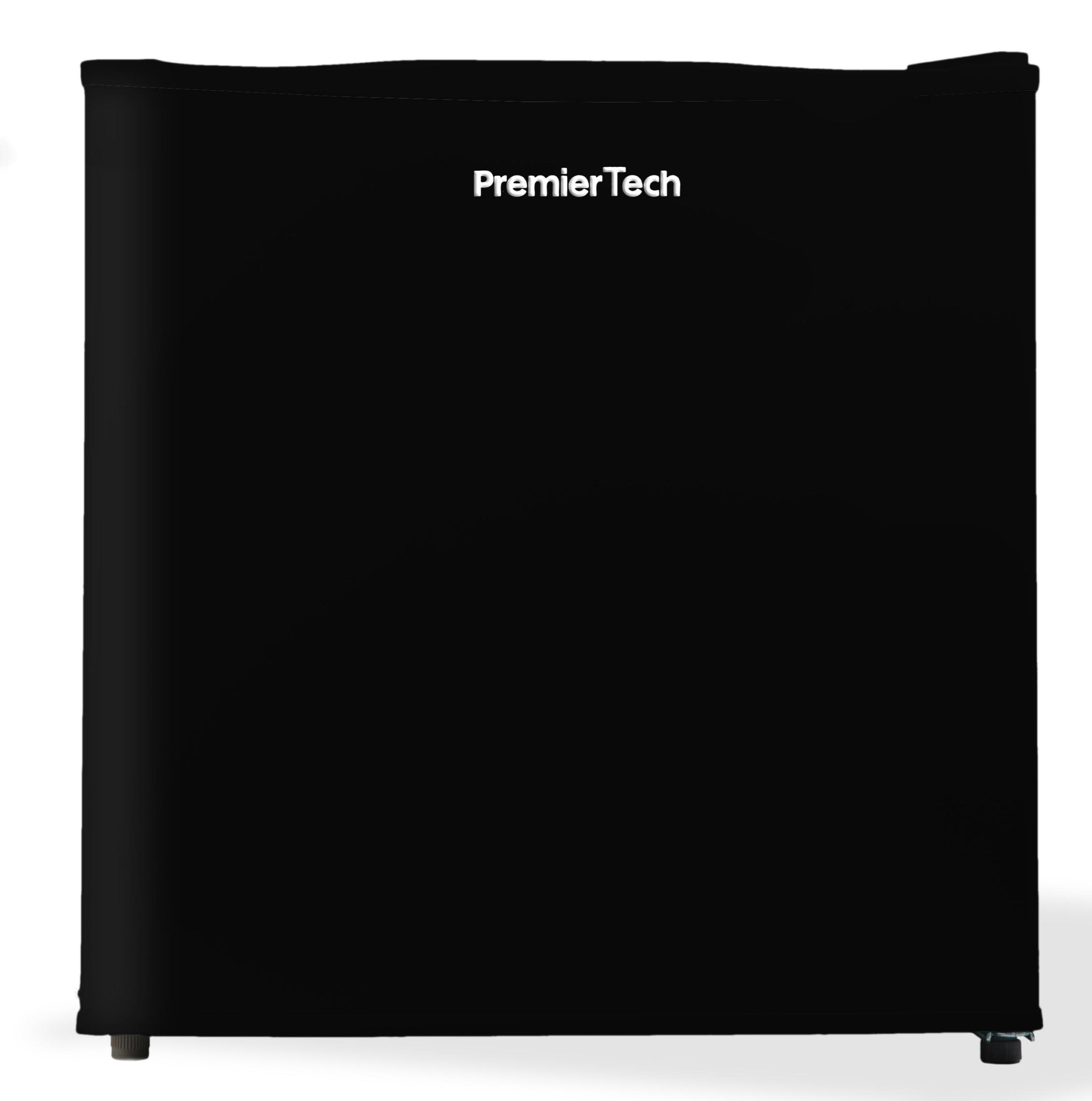 Un mini frigo nero Premier Tech, con il marchio visibile sulla parte superiore.