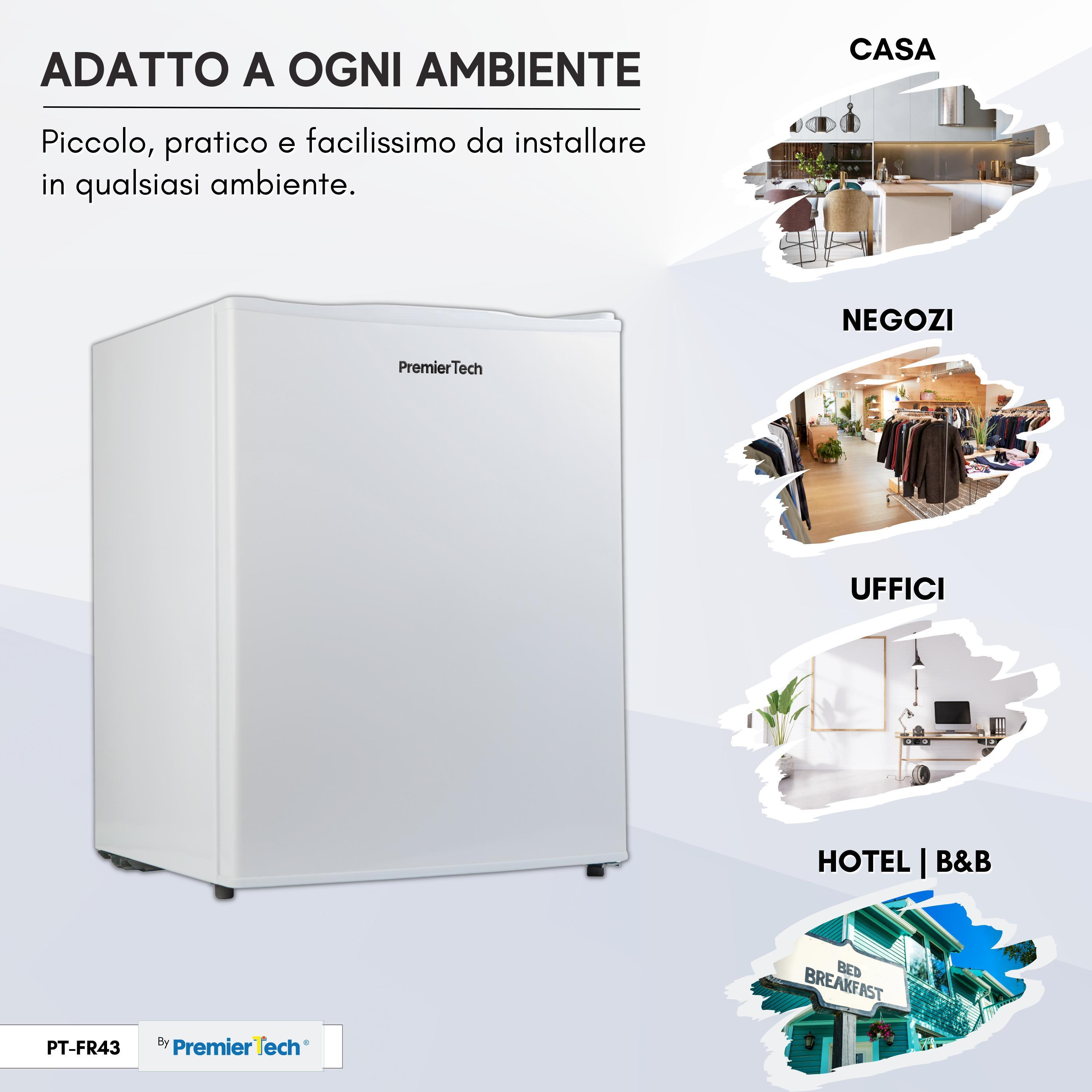 Mini-frigorifero PremierTech bianco. Adatto per case, negozi, uffici e hotel.