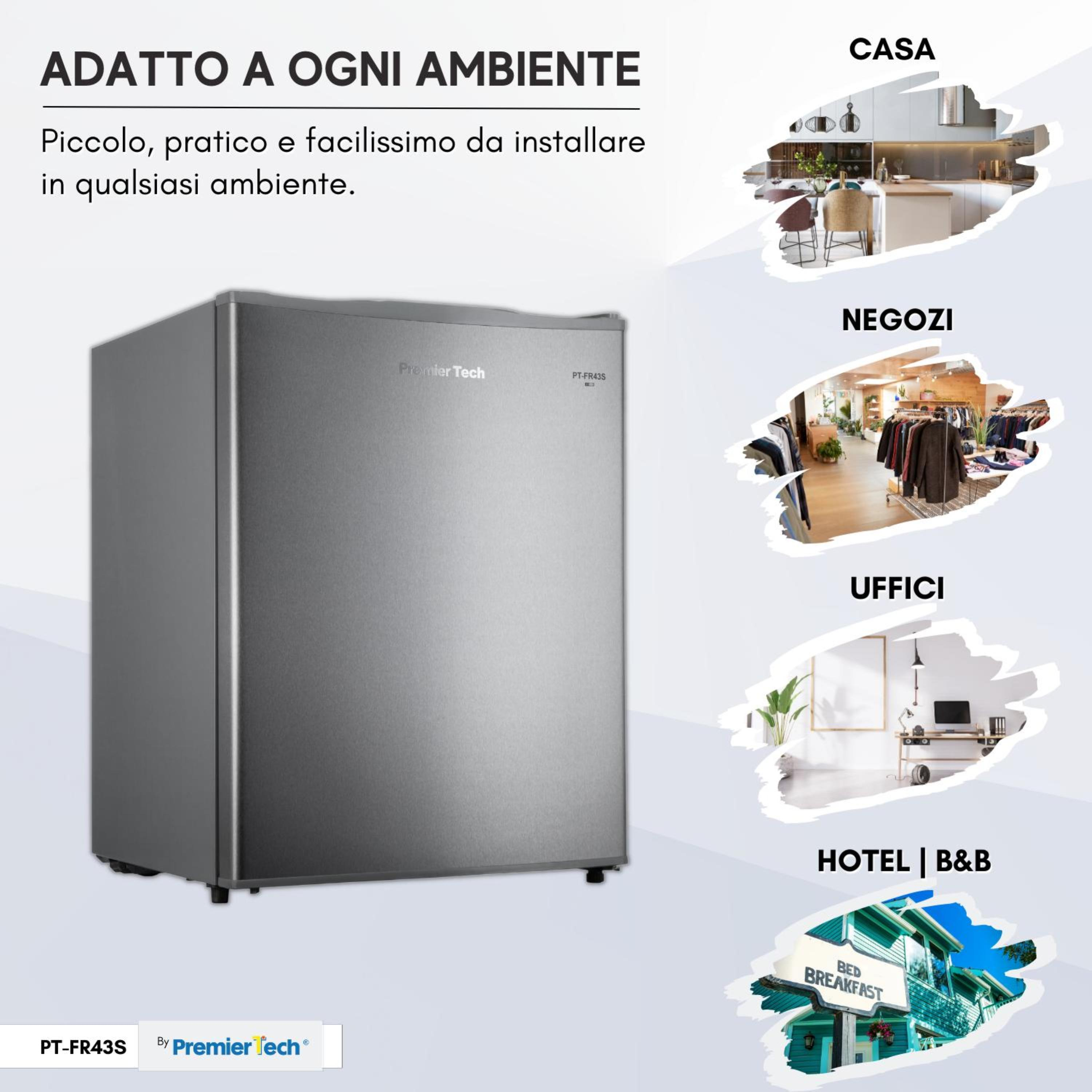 Mini-frigo argento, compatto e adatto a vari ambienti.