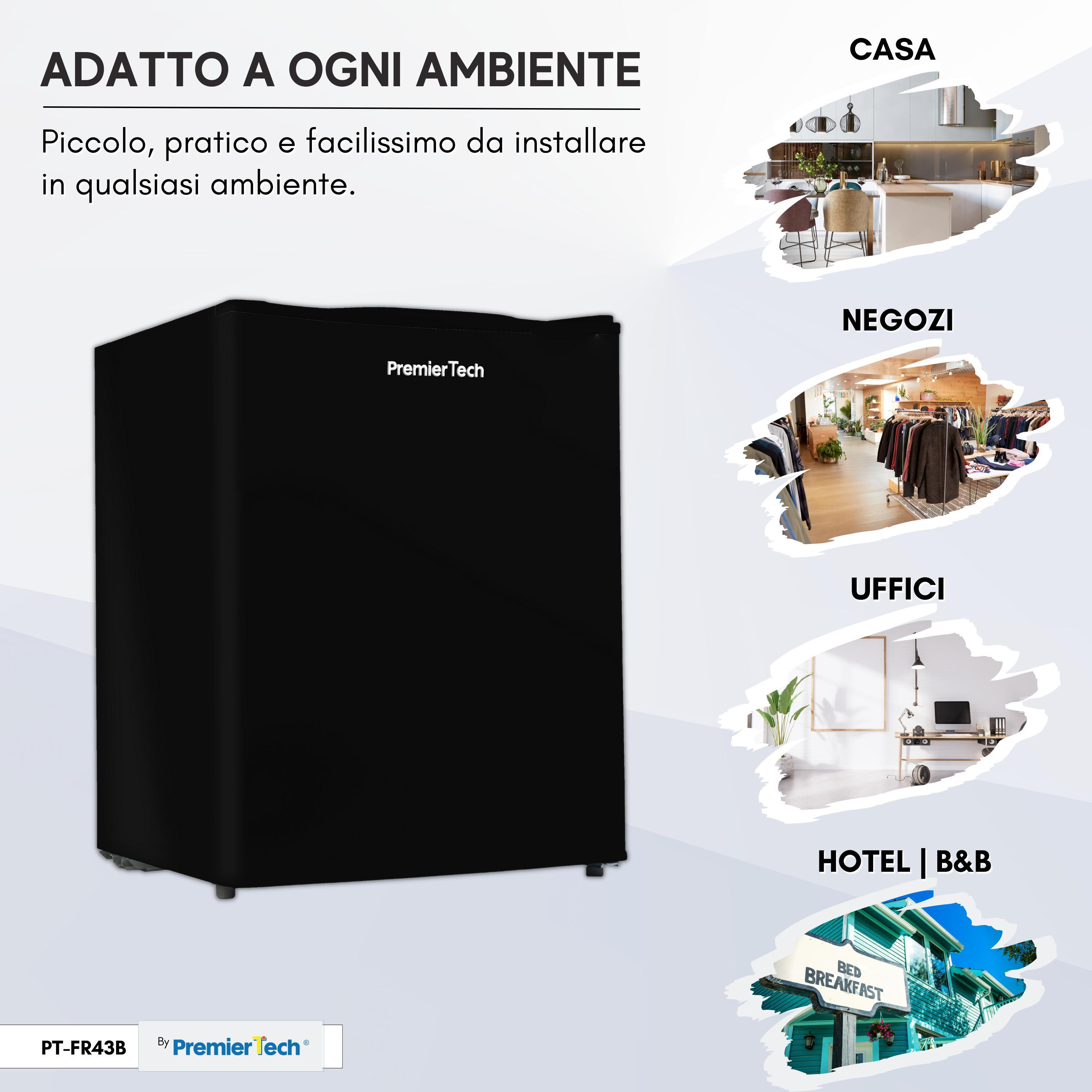 Mini-frigo nero, compatto e adatto a vari ambienti.