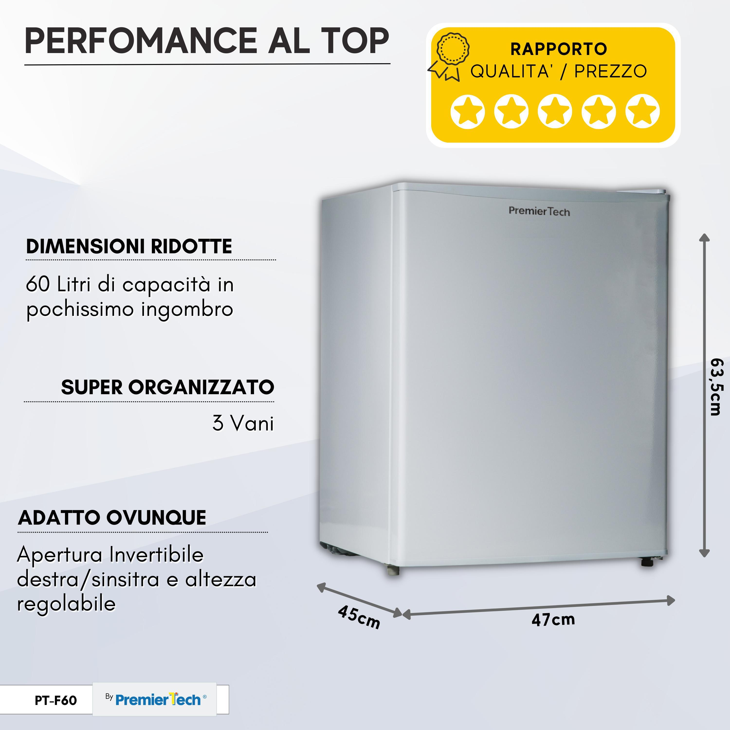 Mini-frigorifero PremierTech. Caratteristiche: dimensioni ridotte, 3 vani, altezza regolabile, rapporto qualità/prezzo.