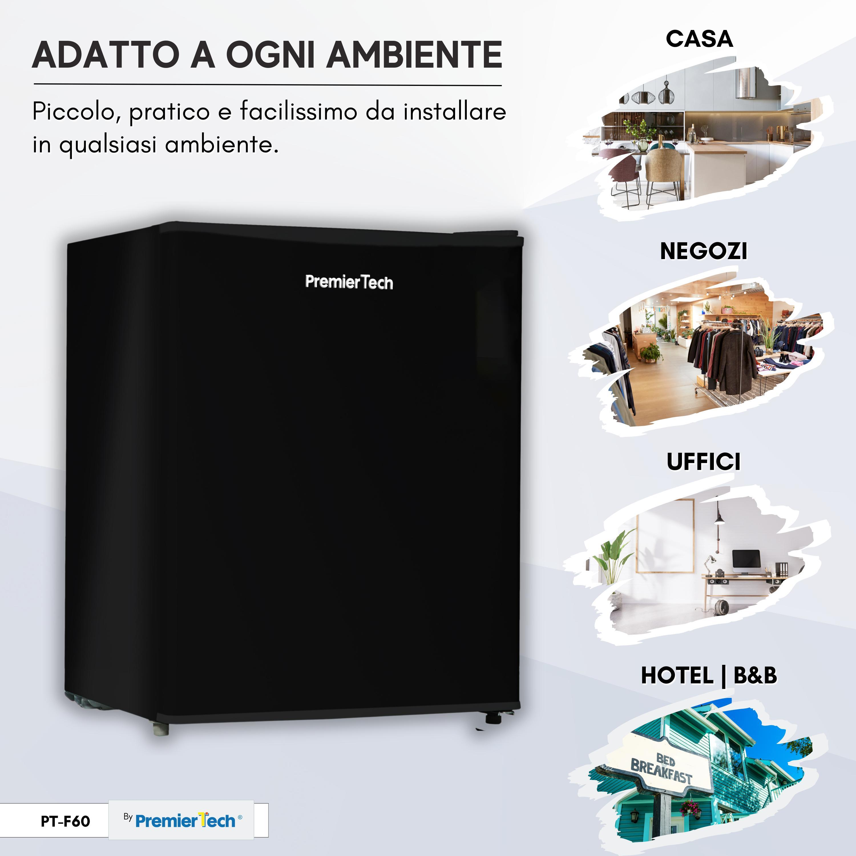 Mini-frigo nero, compatto e adatto a vari ambienti.