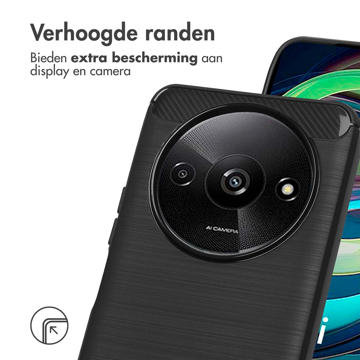 Custodia per telefono nera con design della fotocamera.