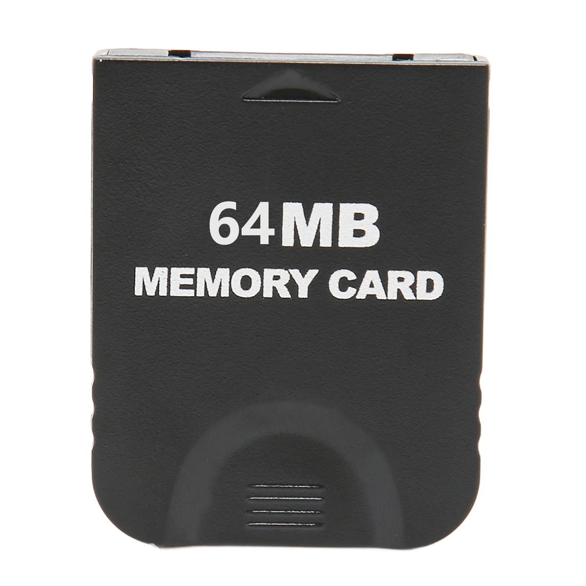 Schwarze 64MB Speicherkarte. Der Text '64MB MEMORY CARD' ist weiß auf der Oberfläche der Karte gedruckt.