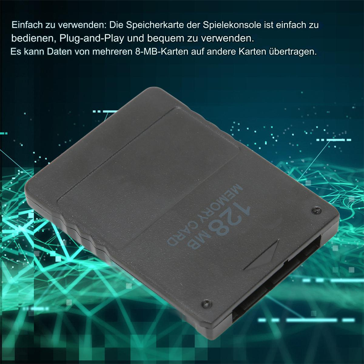 Ein schwarzes Speicherkartenlesegerät mit Text darauf, vor dunklem Hintergrund. Der Text lautet '128MB'.