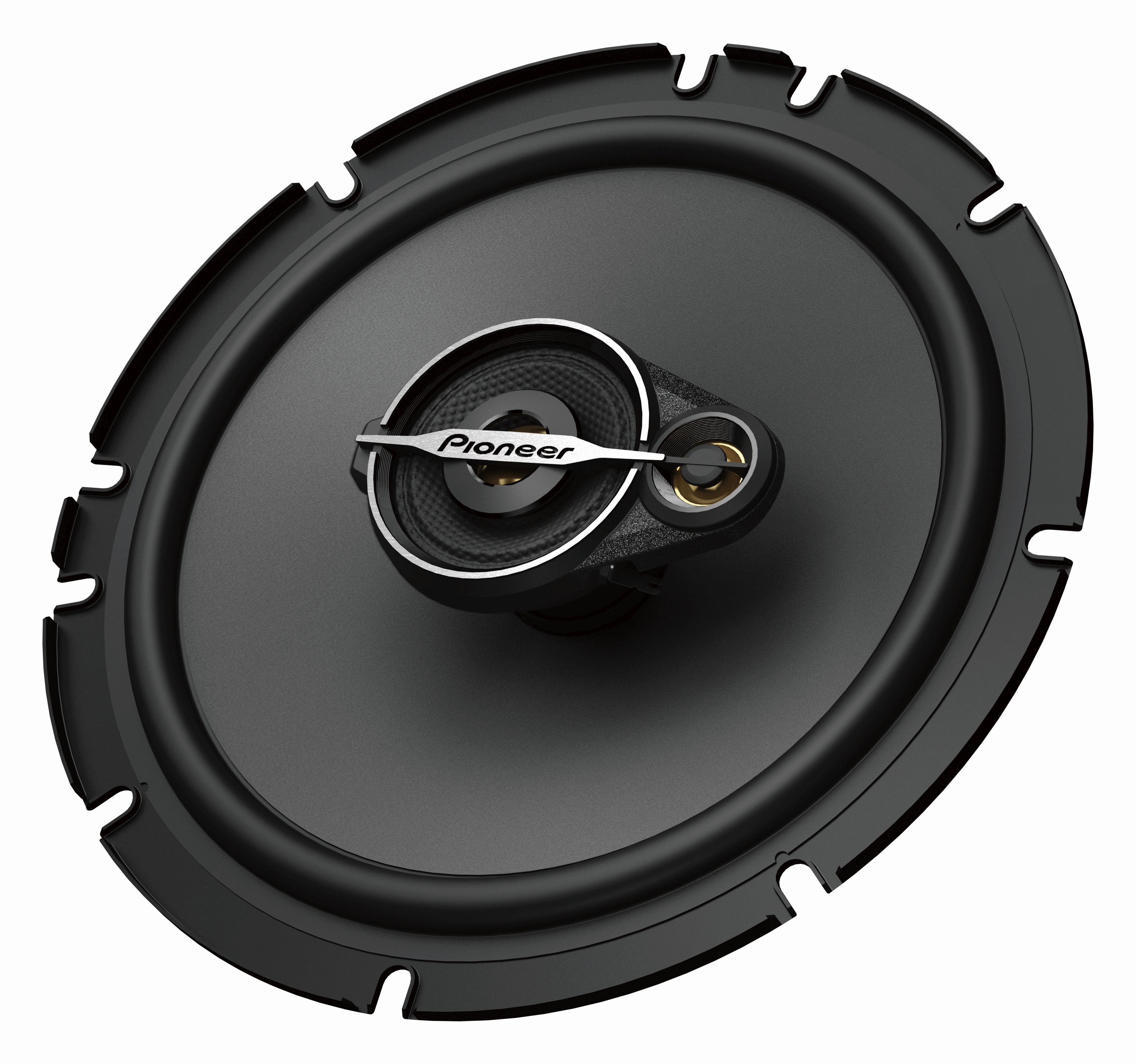 Altoparlante per auto Pioneer nero. È ovale con un logo Pioneer al centro.