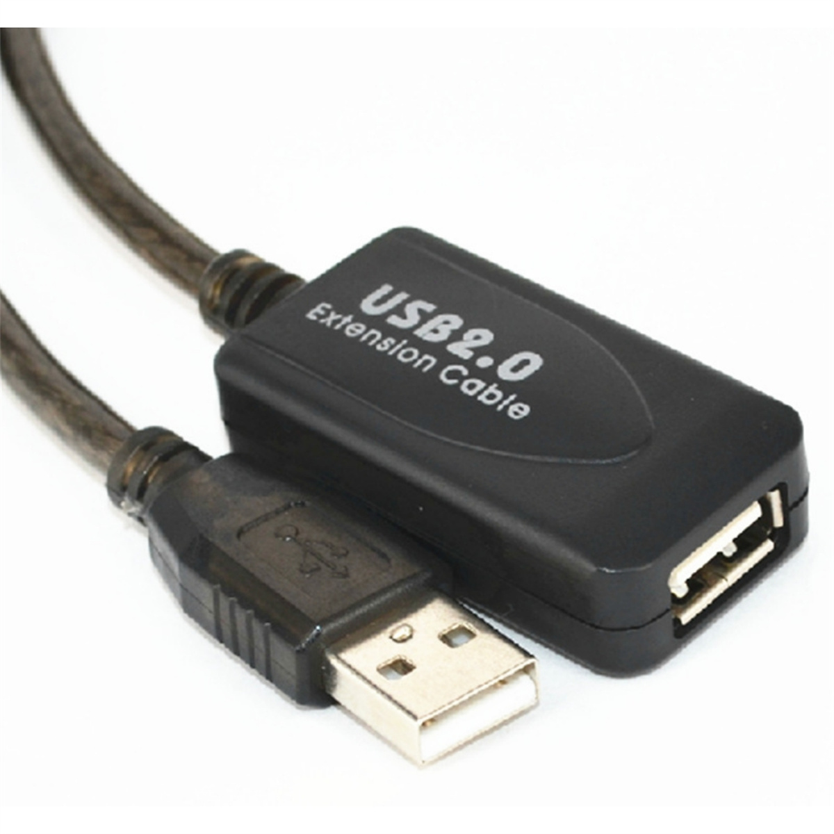 Schwarzes USB 2.0-Verlängerungskabel. Die Aufschrift in der Mitte lautet 'USB 2.0 Extension Cable'.