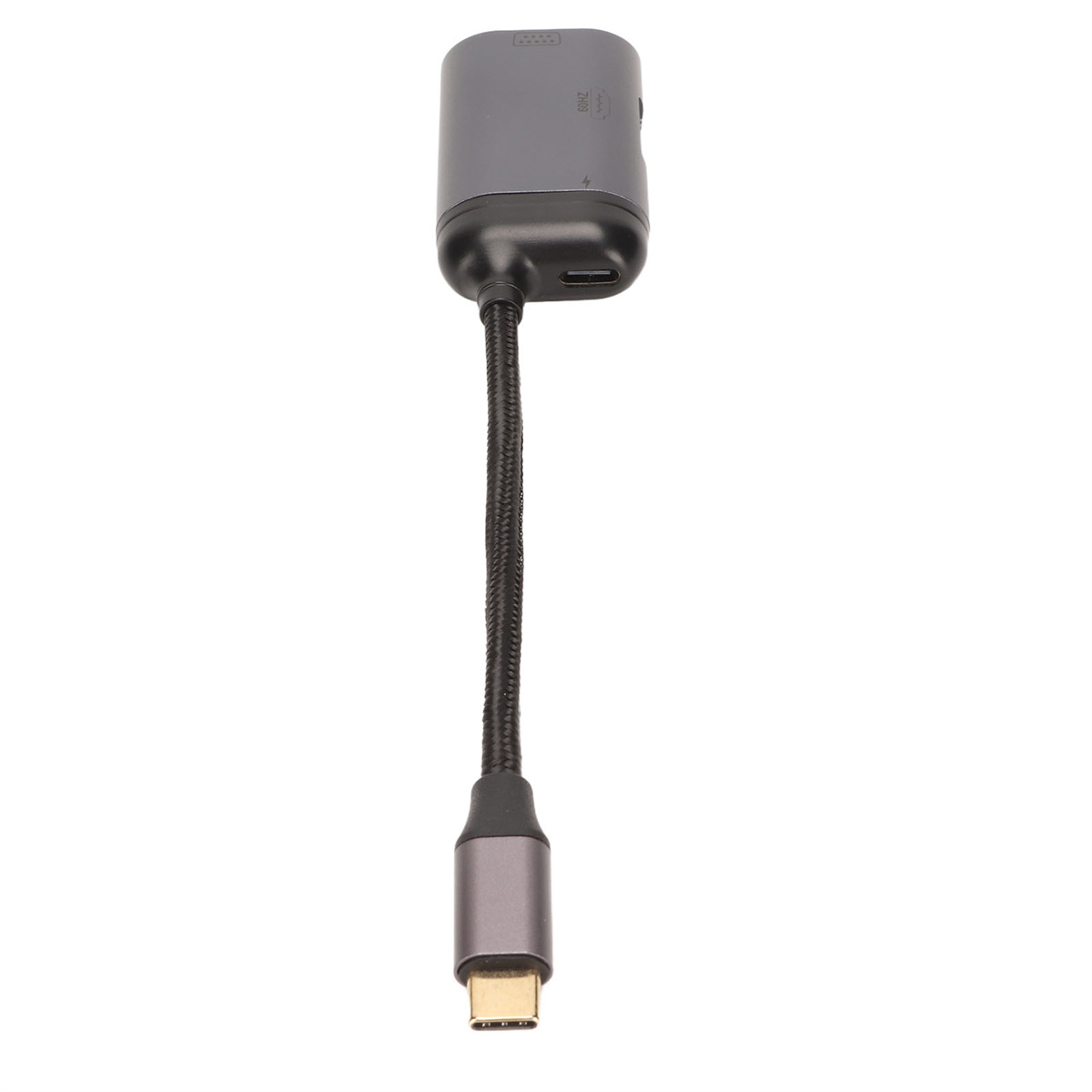 USB-C-Adapterkabel, dunkelgrau und schwarz, auf weißem Hintergrund.