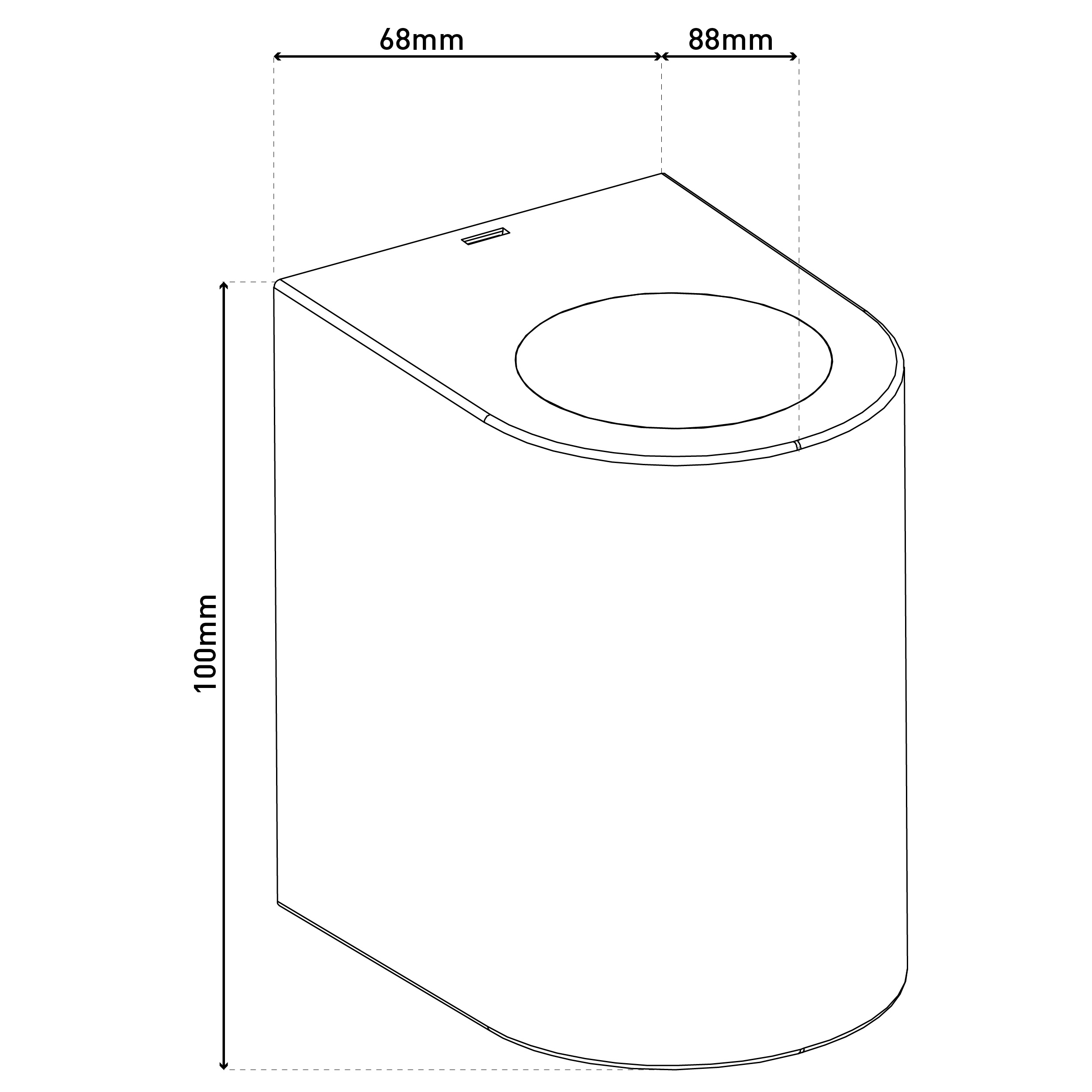 Eine weiße, angewinkelte Wandtoilette. Es wird als Strichzeichnung mit Maßen für Höhe und Breite gezeigt.