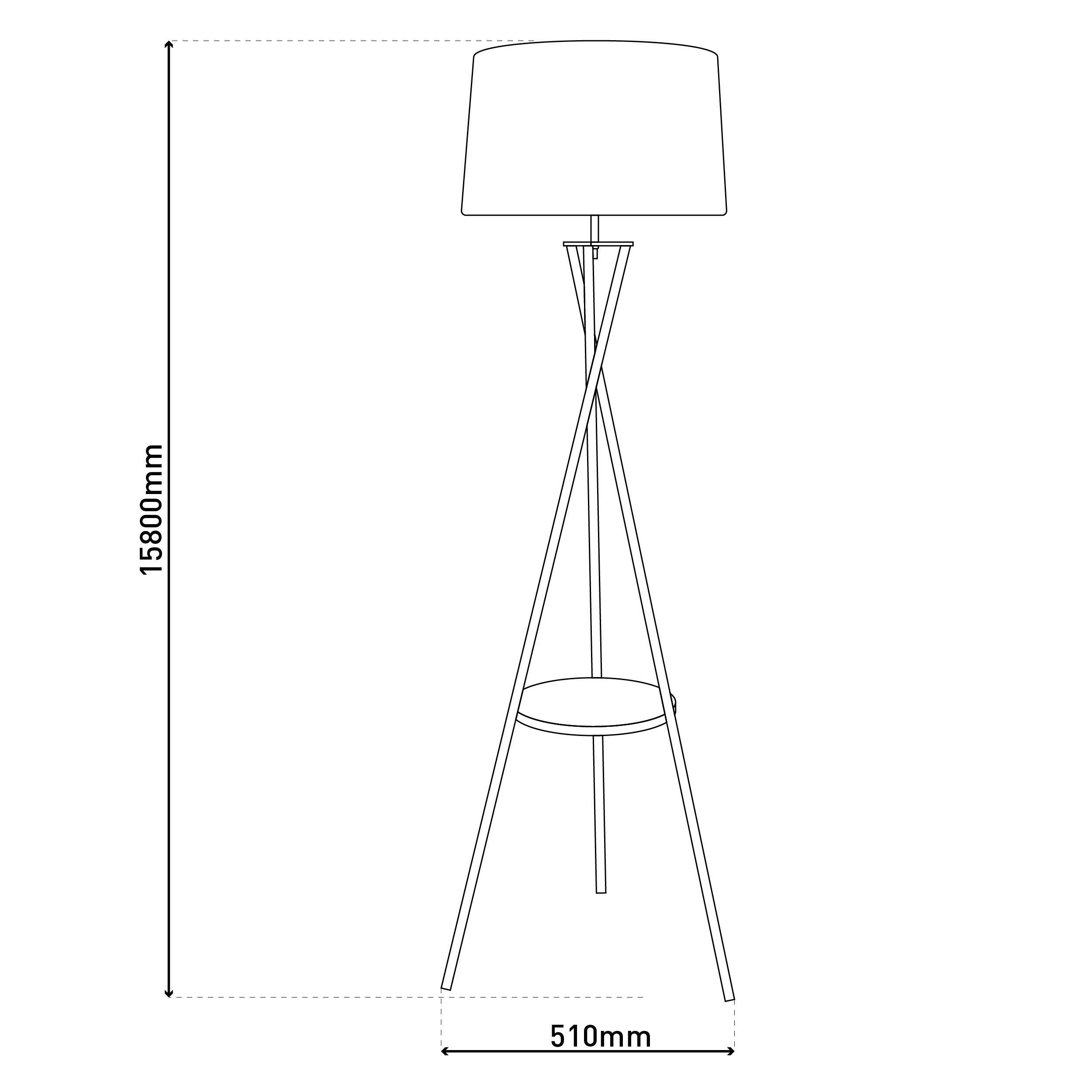 Hohe Stehlampe mit Maßen: 15800 mm Höhe, 510 mm Breite.
