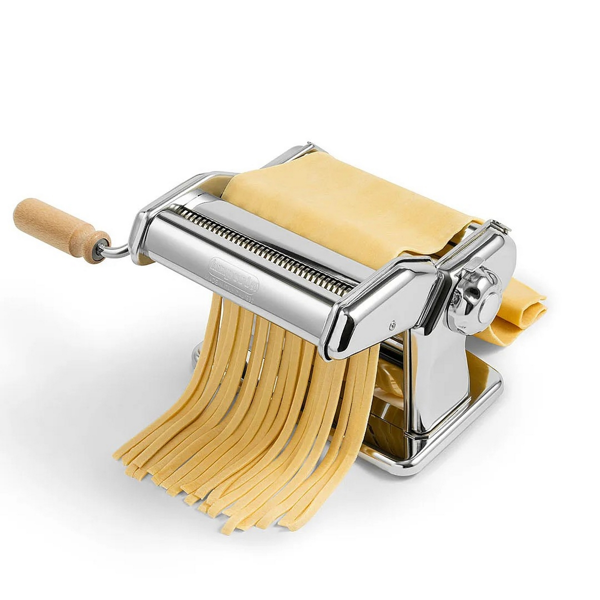 Macchina per la pasta con pasta e tagliatelle fresche, acciaio inossidabile.