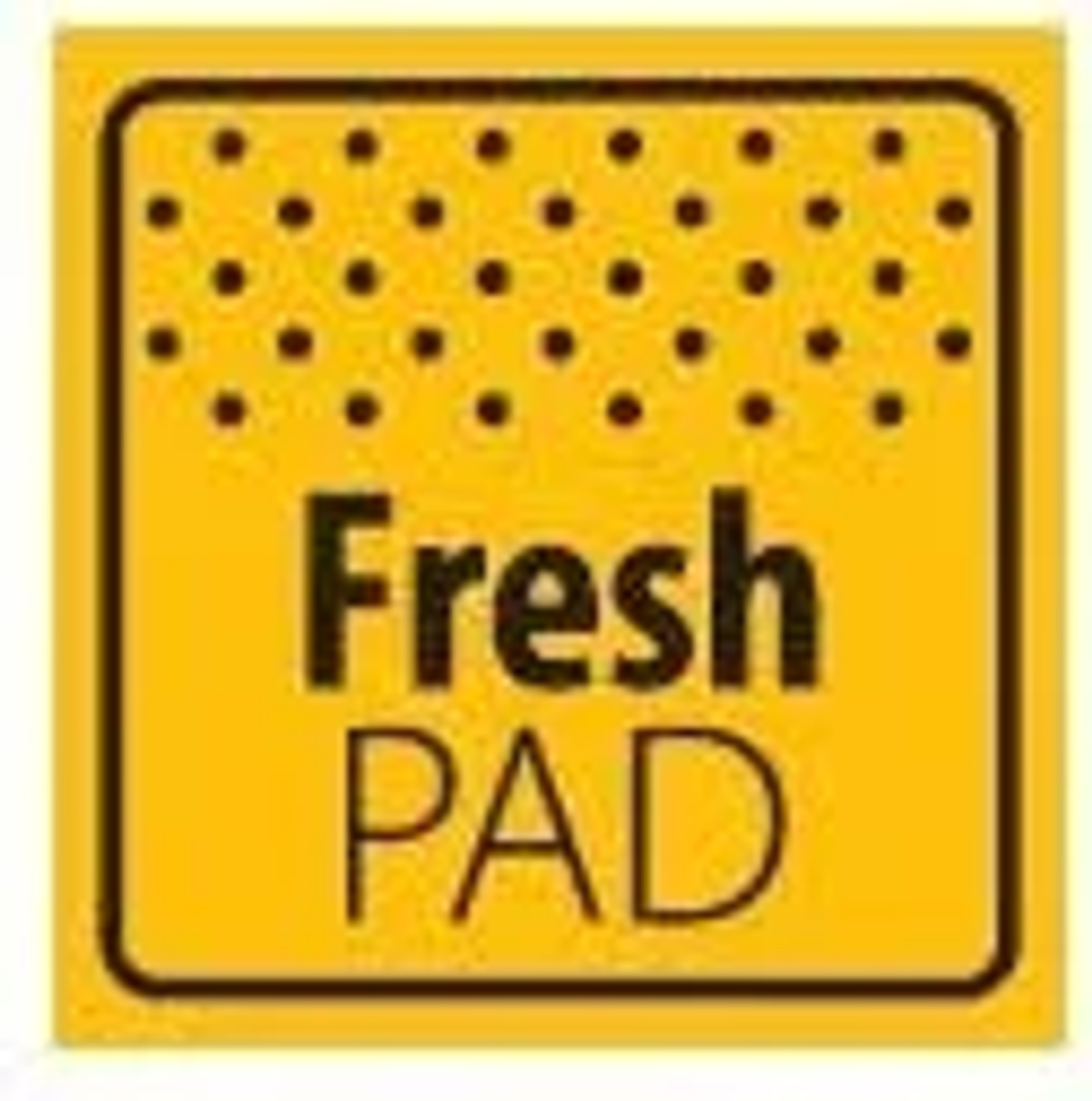 Un adesivo giallo con testo nero "Fresh PAD" e punti neri sopra.