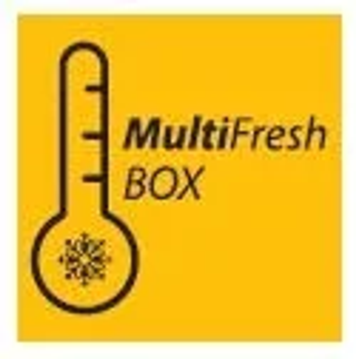 Quadrato giallo con icona termometro, testo MultiFresh BOX.