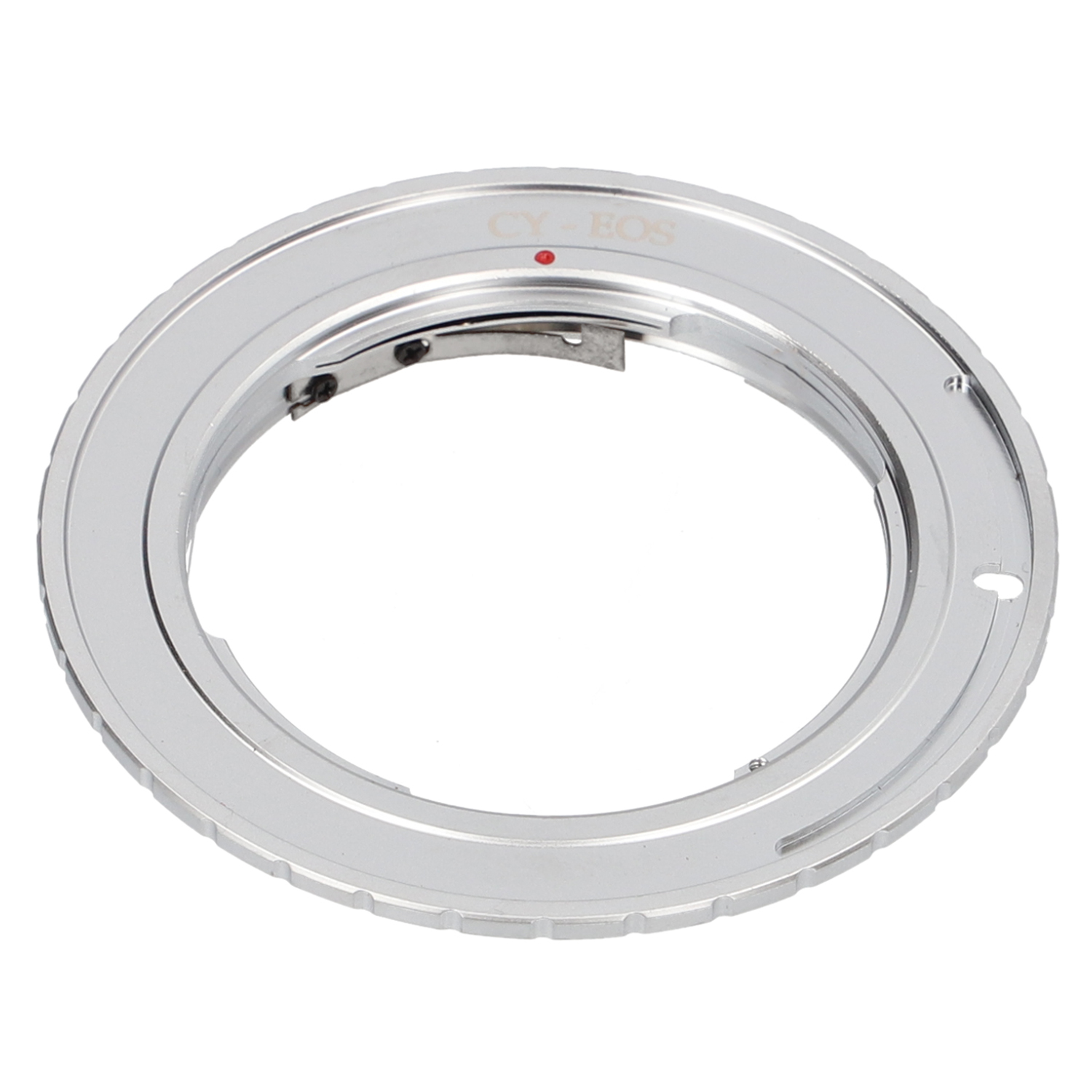 Silberner Kameraobjektiv-Adapter mit Ringform.