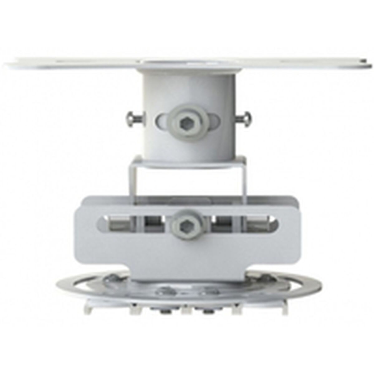 White projector mount, isolated on white, with adjustable parts.