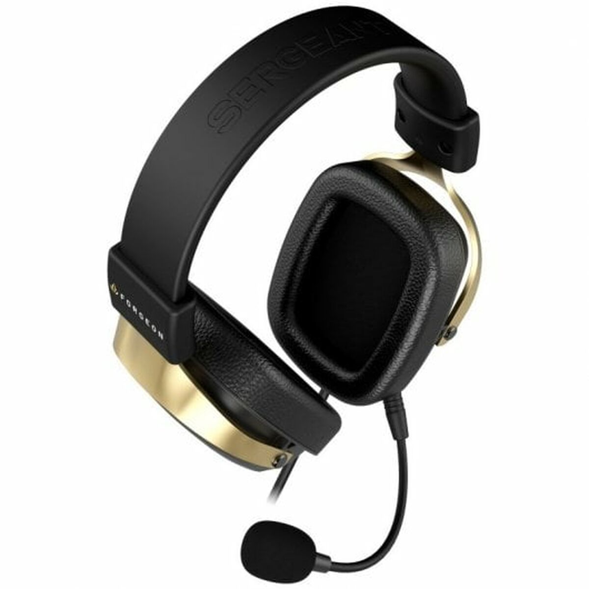 Cuffie nere e oro con microfono, con il marchio SERGEANT sulla fascia.