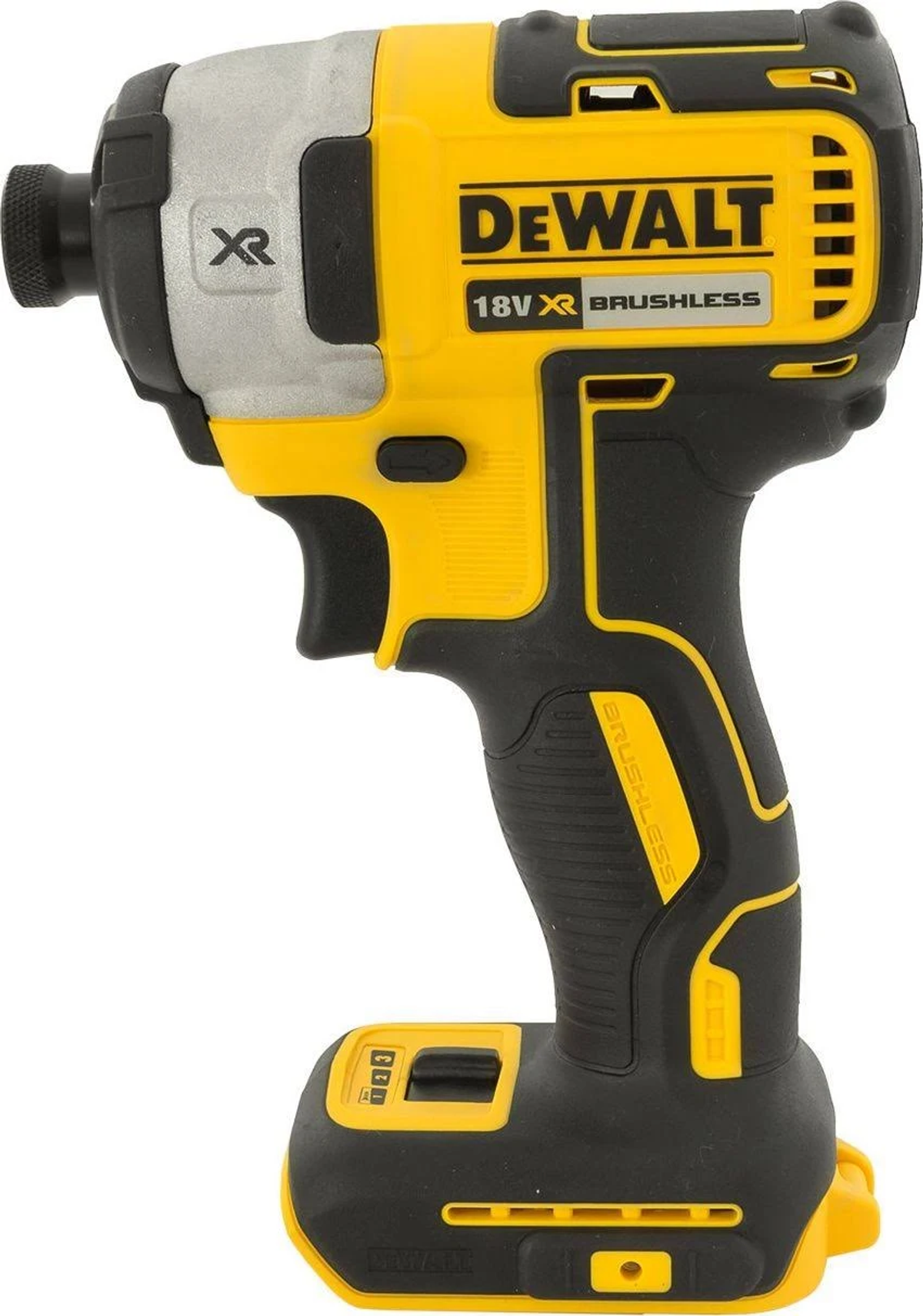 Ein gelb-schwarzer DeWalt 18V bürstenloser Schlagschrauber.