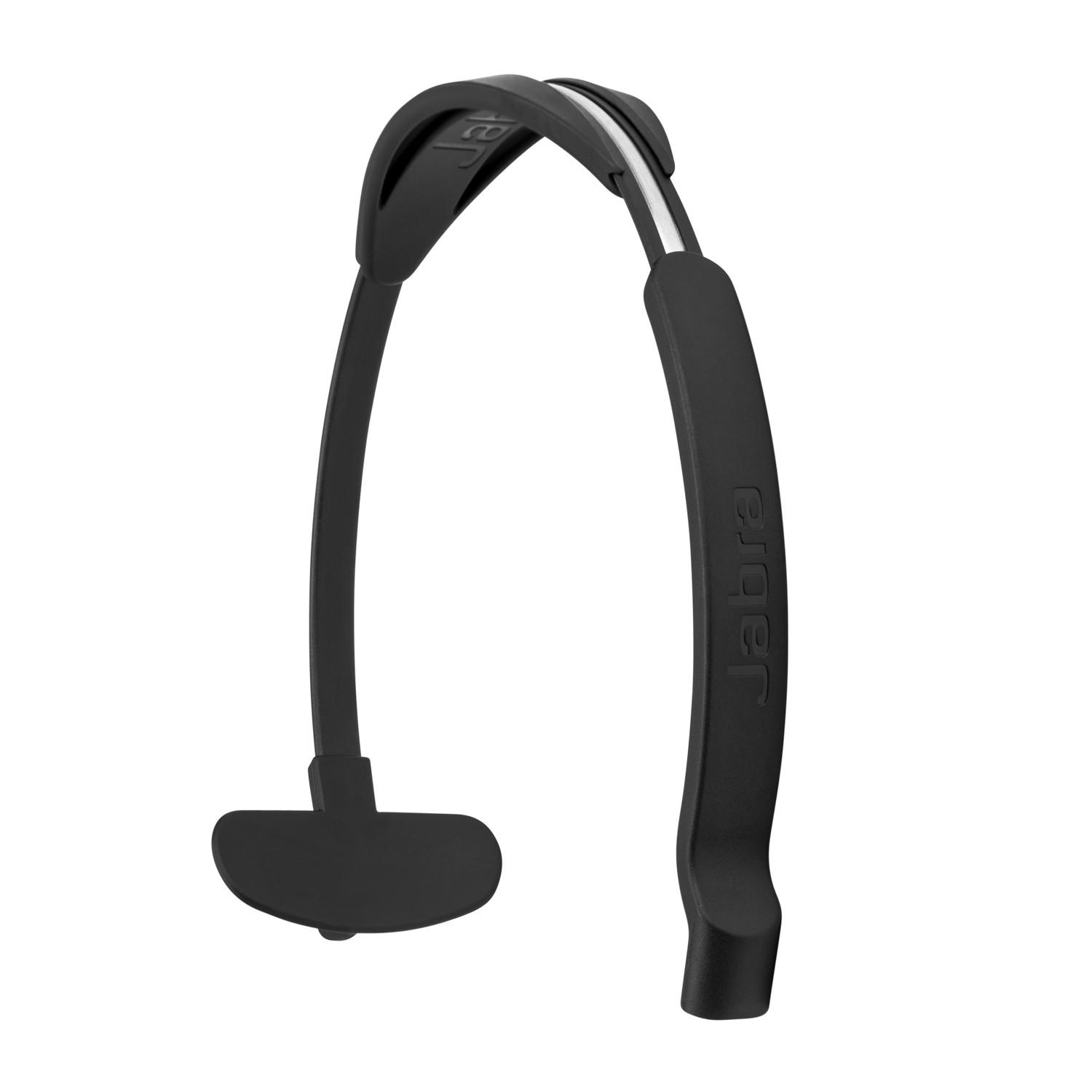 Schwarzer Jabra-Headset-Rahmen, gebogen, mit Jabra-Logo. Der Hintergrund ist weiß.