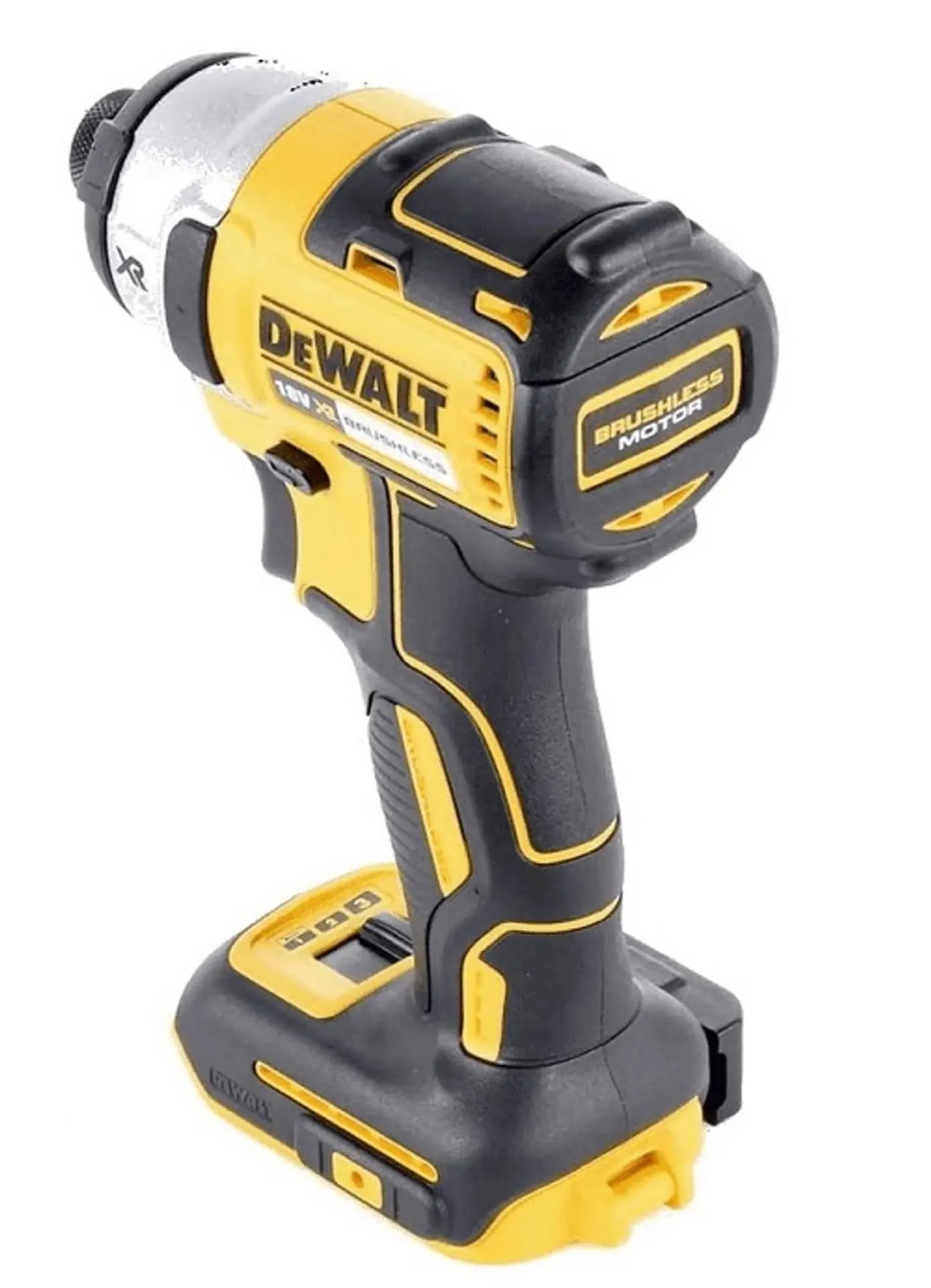 Gelber und schwarzer DeWalt Schlagschrauber. Er hat einen silbernen Kopf und einen schwarzen Griff.