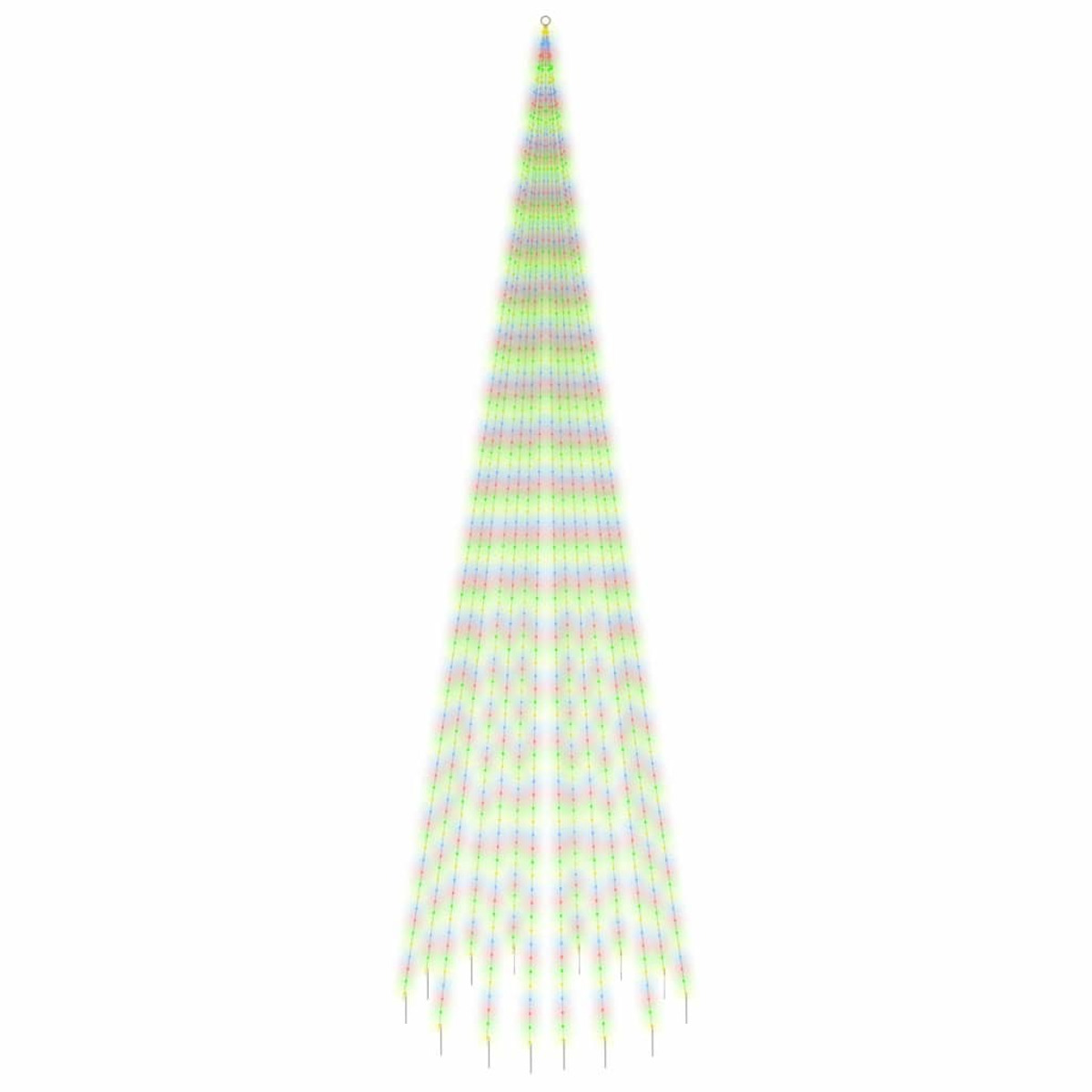 Eine hohe Weihnachtsbeleuchtung, mit mehreren Strängen farbiger LED-Lichter.