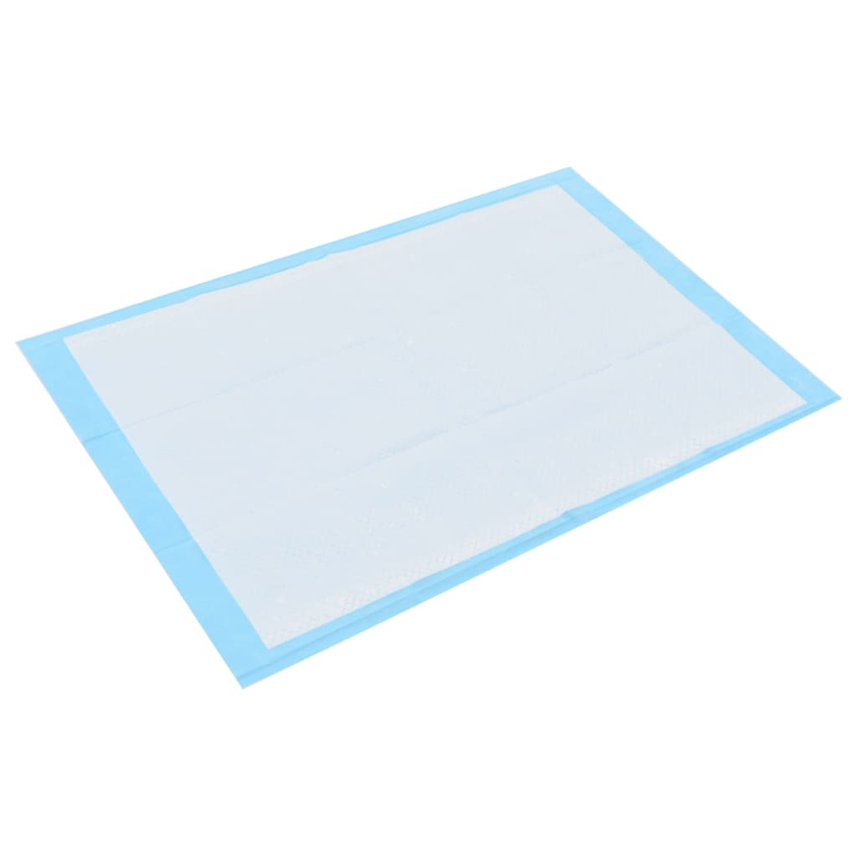 Blau-weißes saugfähiges Pad, rechteckig. Für Hygienezwecke, flach auf einer Oberfläche.