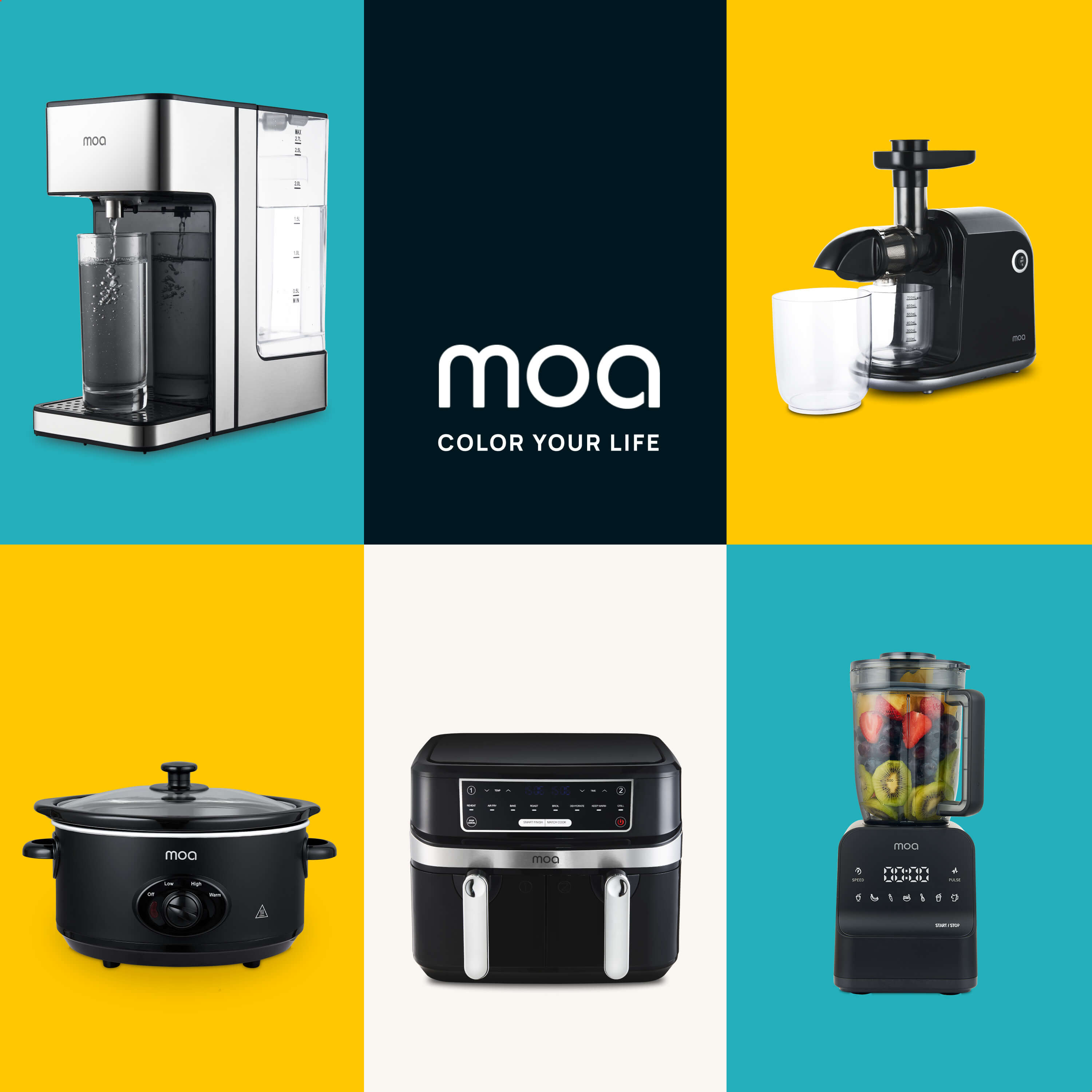 Assortiment moa keukenapparaten. Inclusief waterdispenser, sapcentrifuge, blender etc.