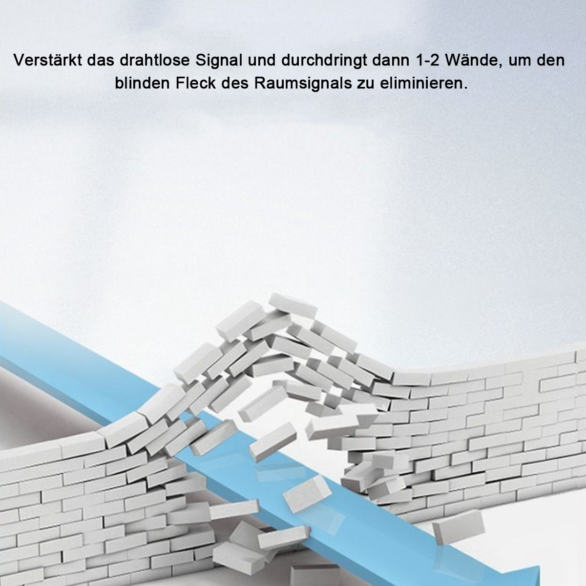 Eine Illustration eines blauen Pfeils, der eine Ziegelmauer durchbricht. Text auf Deutsch darüber.
