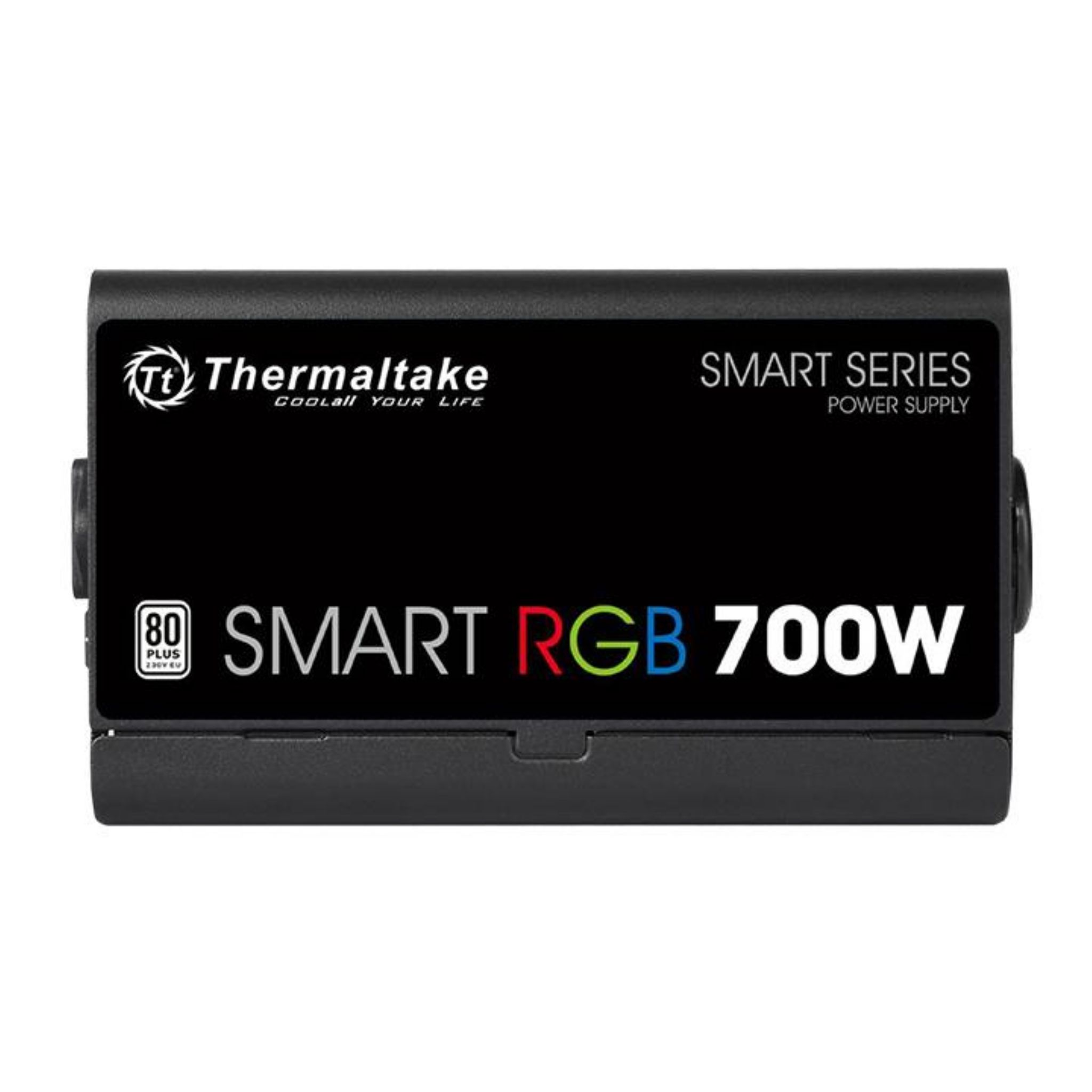 Alimentatore nero Thermaltake Smart RGB 700W. L'etichetta include marchio, serie e potenza.