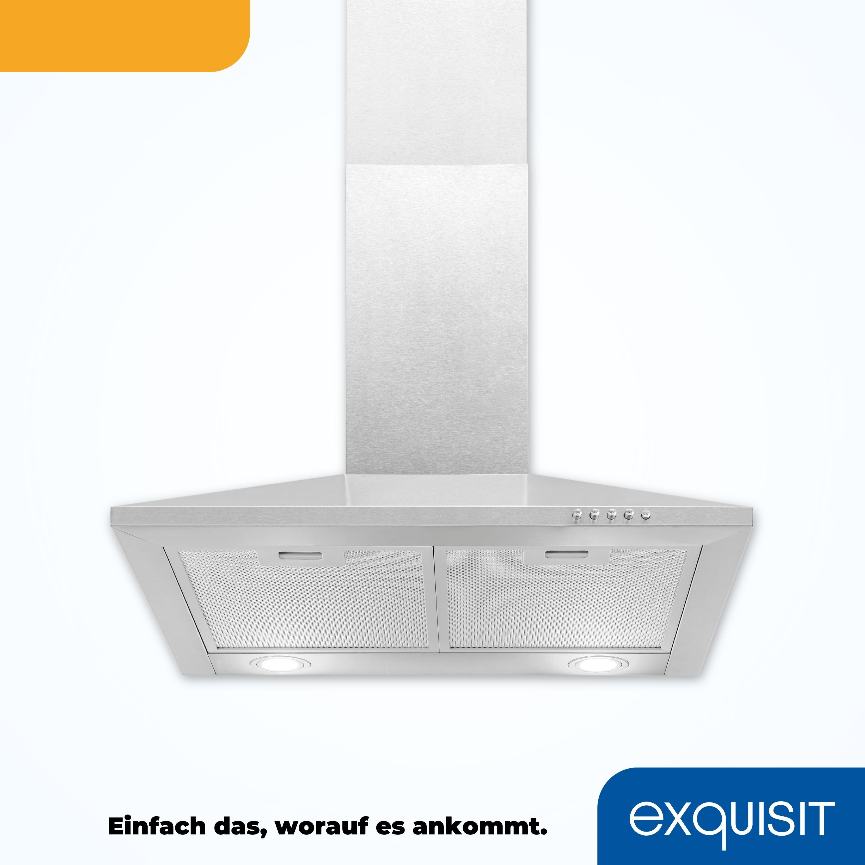 Una campana extractora de acero inoxidable con dos luces y fondo blanco.