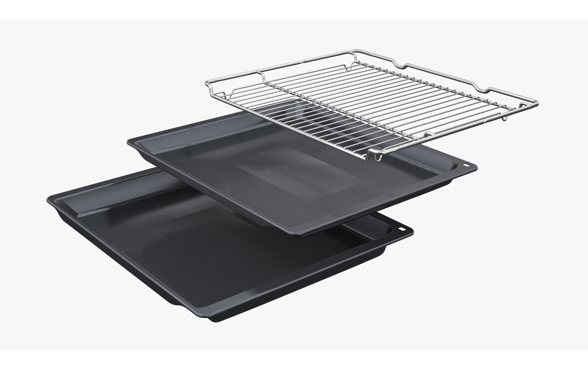 Akcesoria do piekarnika: ruszt i dwie blachy do pieczenia.