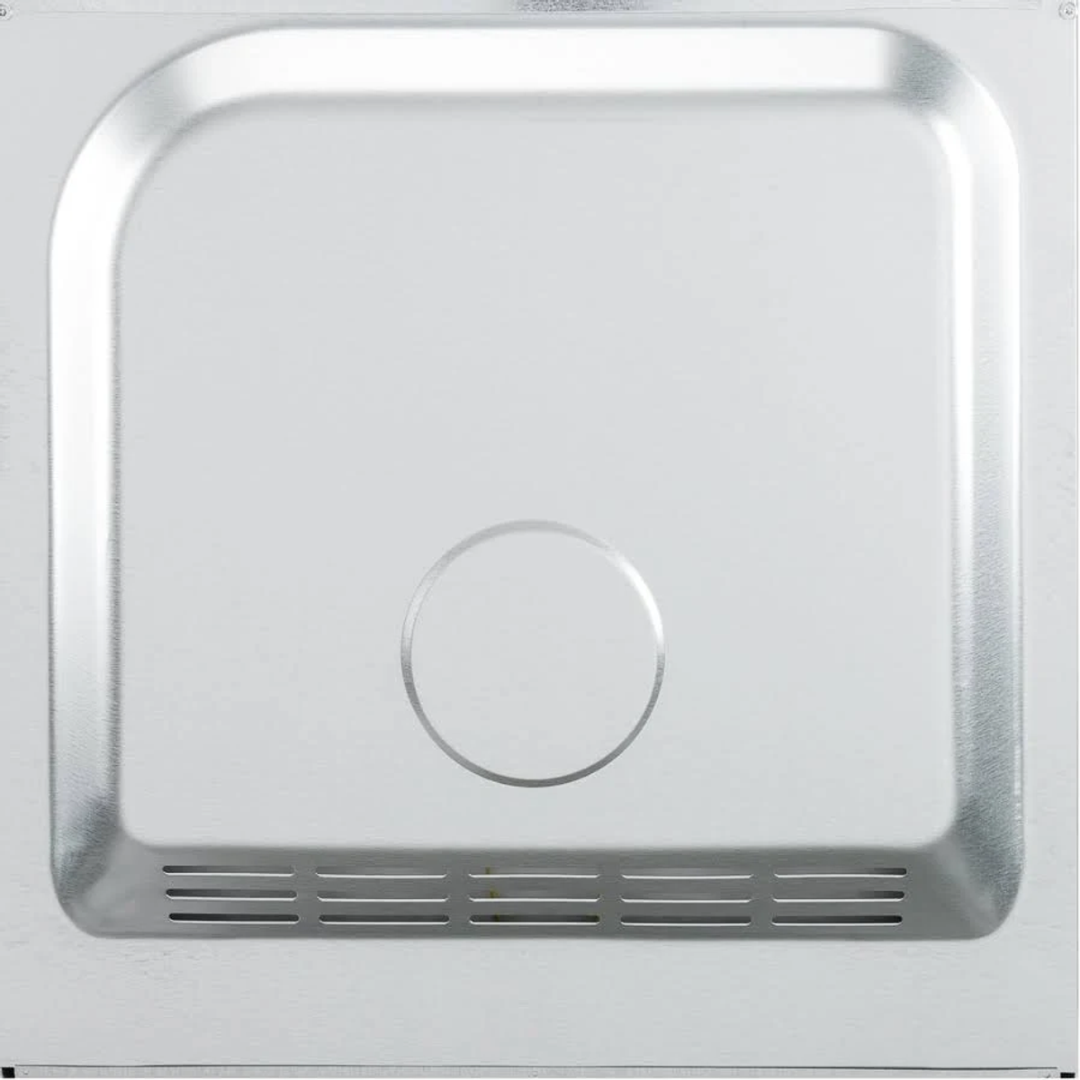 La parte inferior de un horno de acero inoxidable, que muestra el elemento calefactor y las ranuras de ventilación.