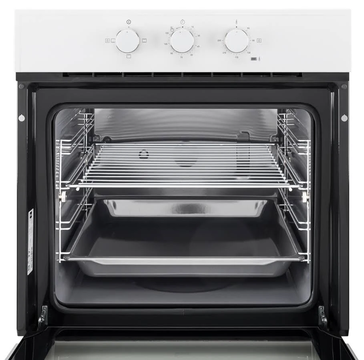 Una etiqueta energética para un horno con calificación A, 0.82 kWh/ciclo y 48L.