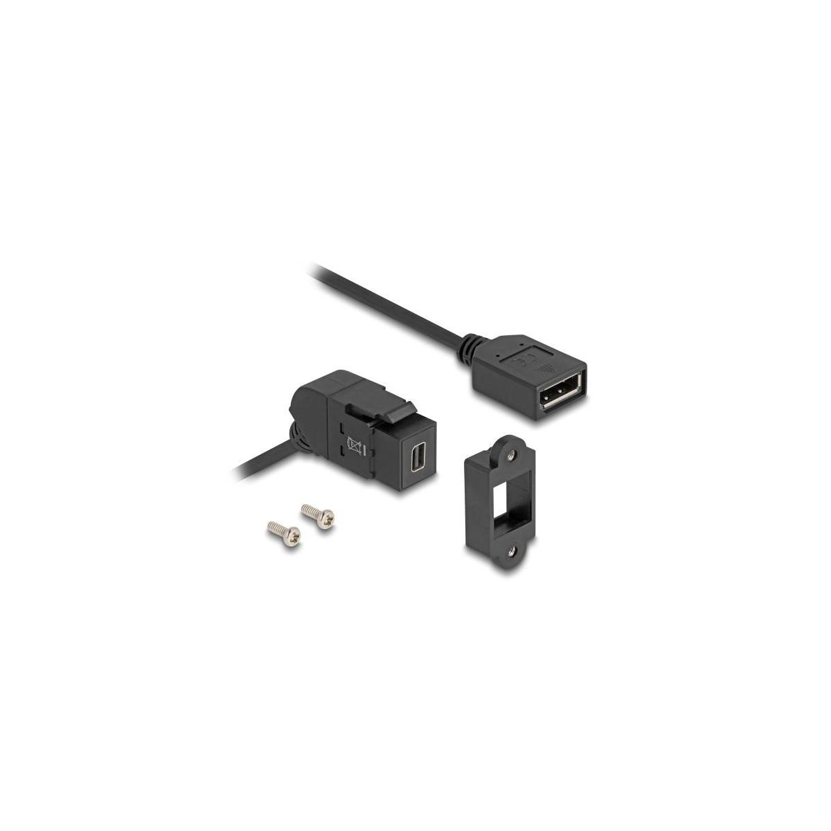 Porta USB nera con cavo e connettori separati, sfondo bianco.