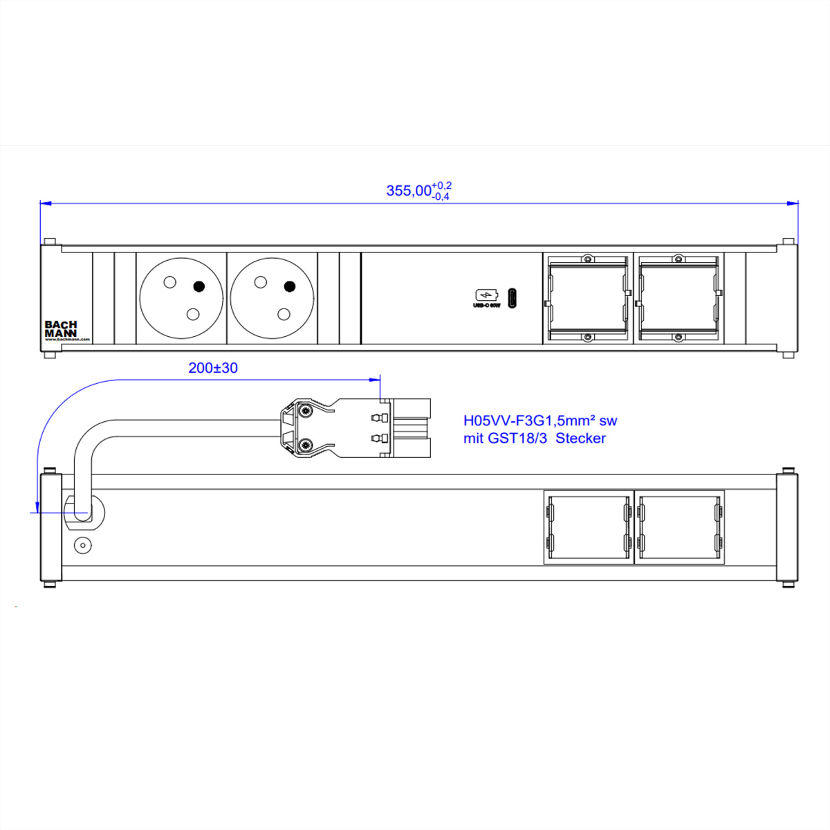 Un disegno tecnico di una ciabatta con dimensioni ed etichette in tedesco.