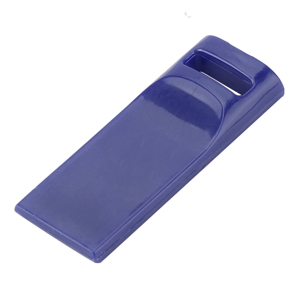 Blauer Kunststoff-Keiltürstopper mit versenktem Griff. Es hat eine rechteckige Form.