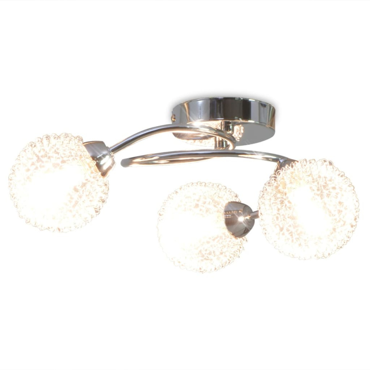 Lampada da soffitto con tre globi rotondi illuminati con finitura cromata.