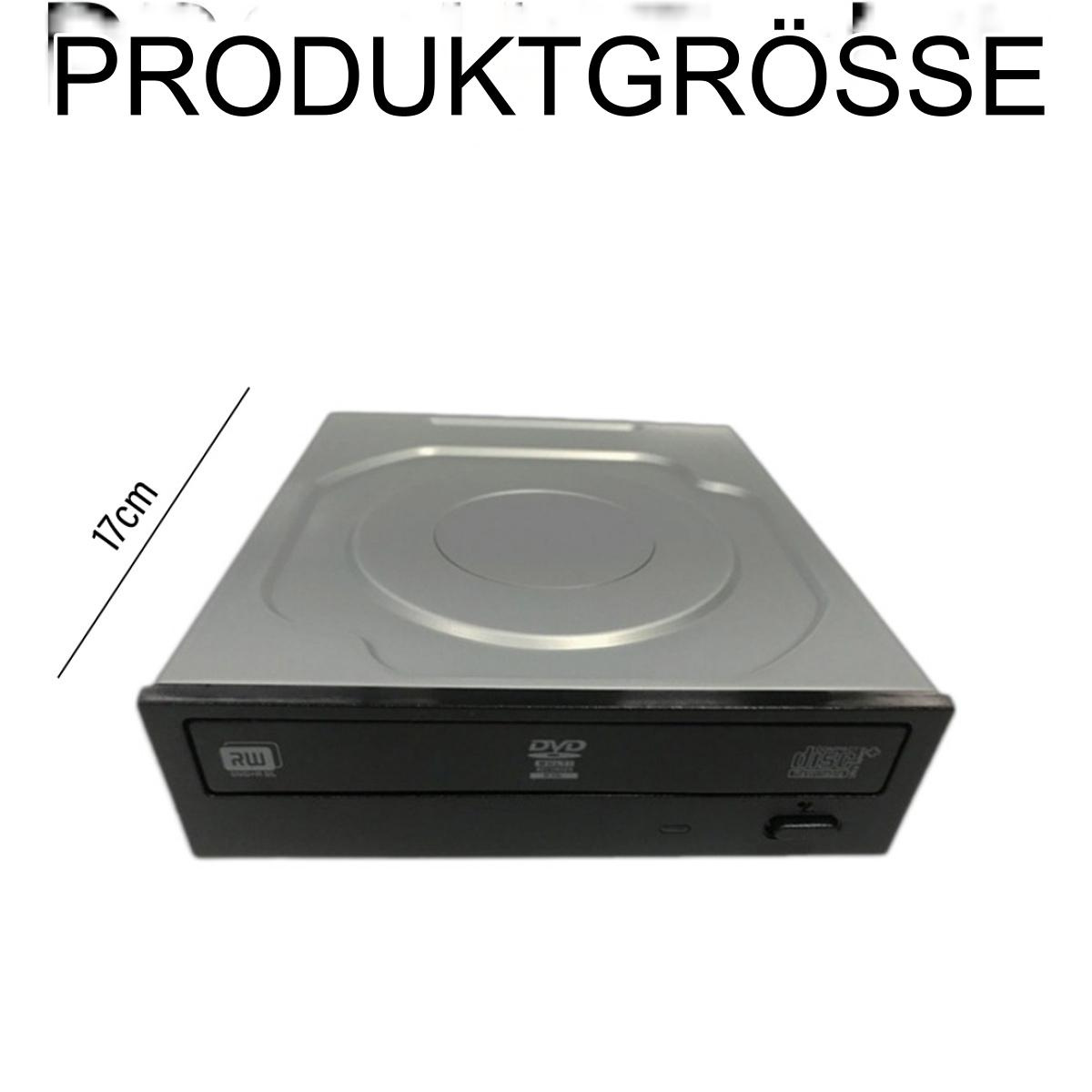 Ein DVD-Laufwerk. Es ist ein silbernes und schwarzes rechteckiges Gerät mit der Aufschrift 'DVD RW' auf der Vorderseite.