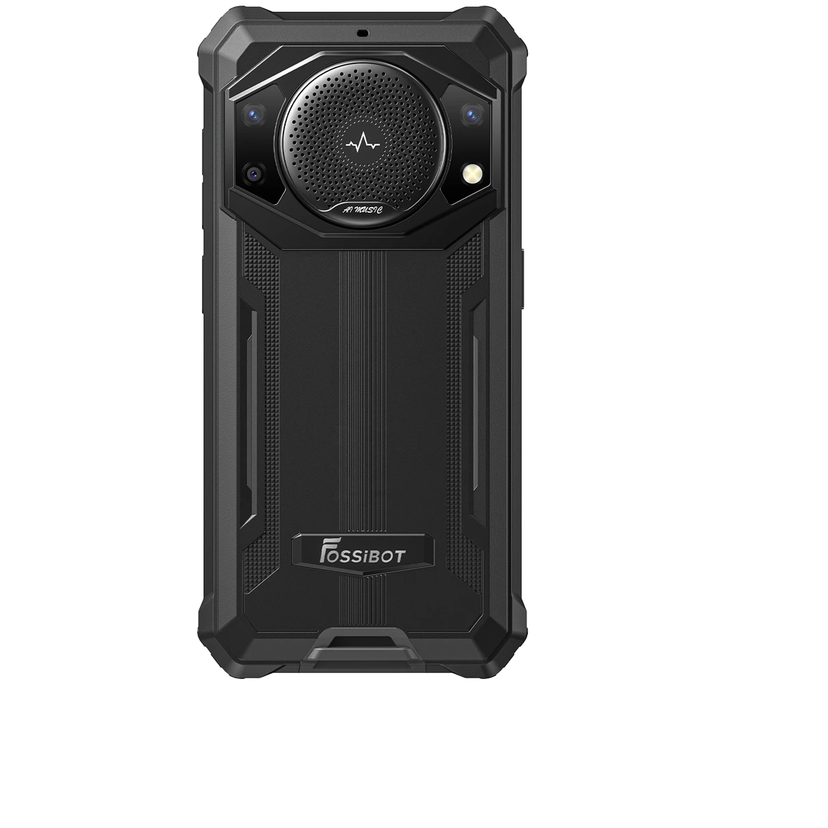 Czarny, wytrzymały smartfon z konfiguracją aparatu z tyłu.