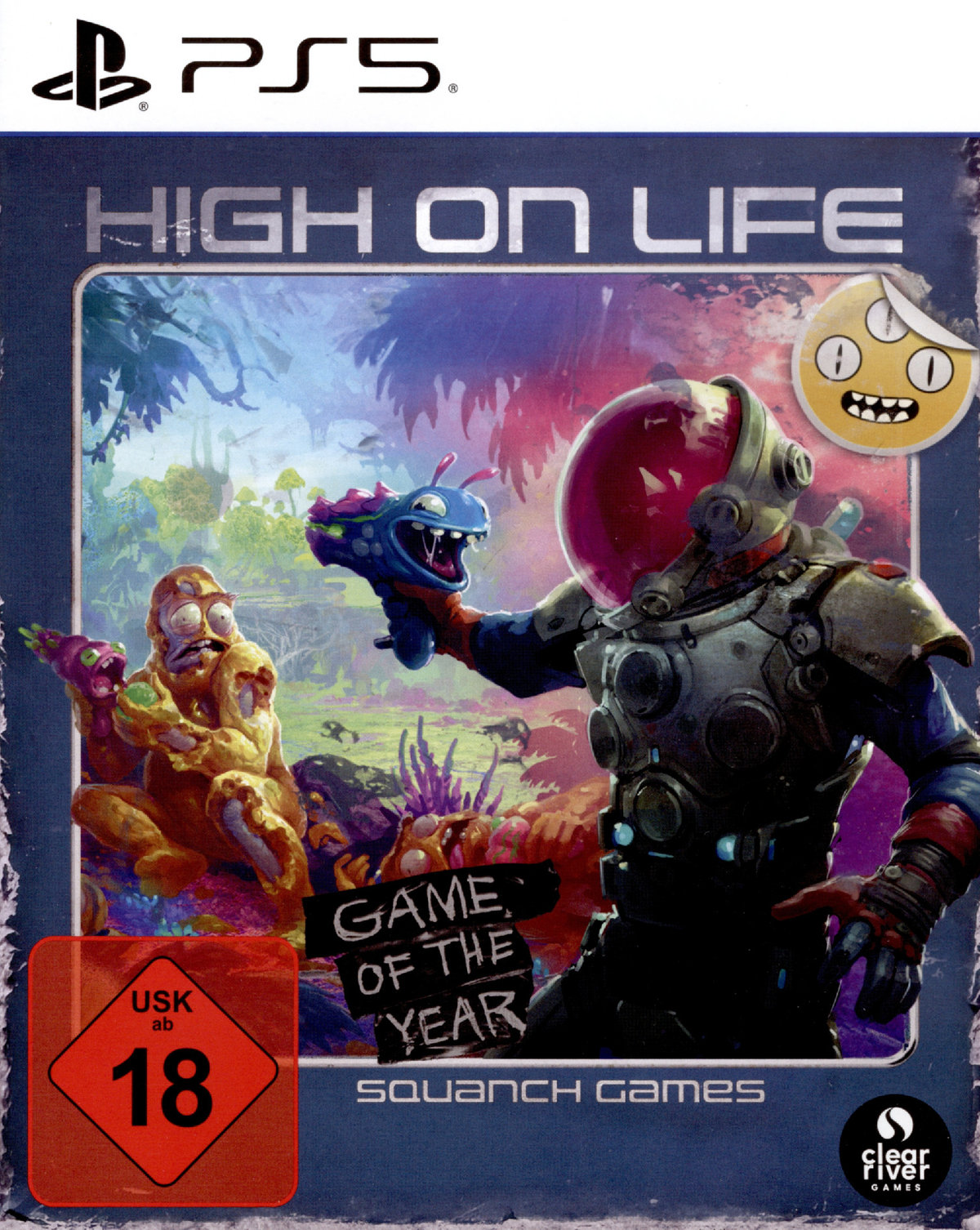 Copertina del gioco High on Life. Mostra un uomo dello spazio e un alieno con una pistola.